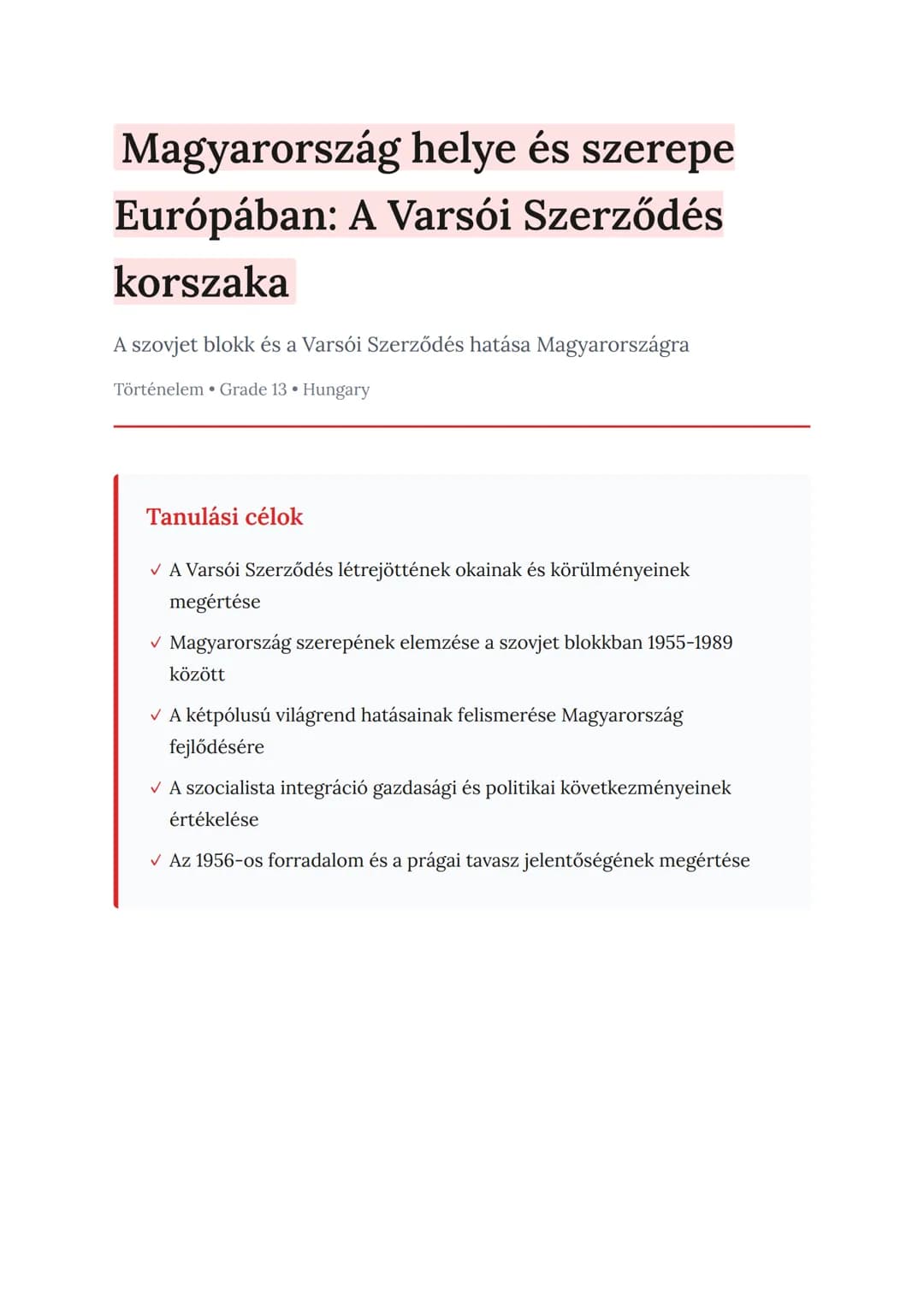 Magyarország helye és szerepe Európában: A Varsói Szerződés korszaka