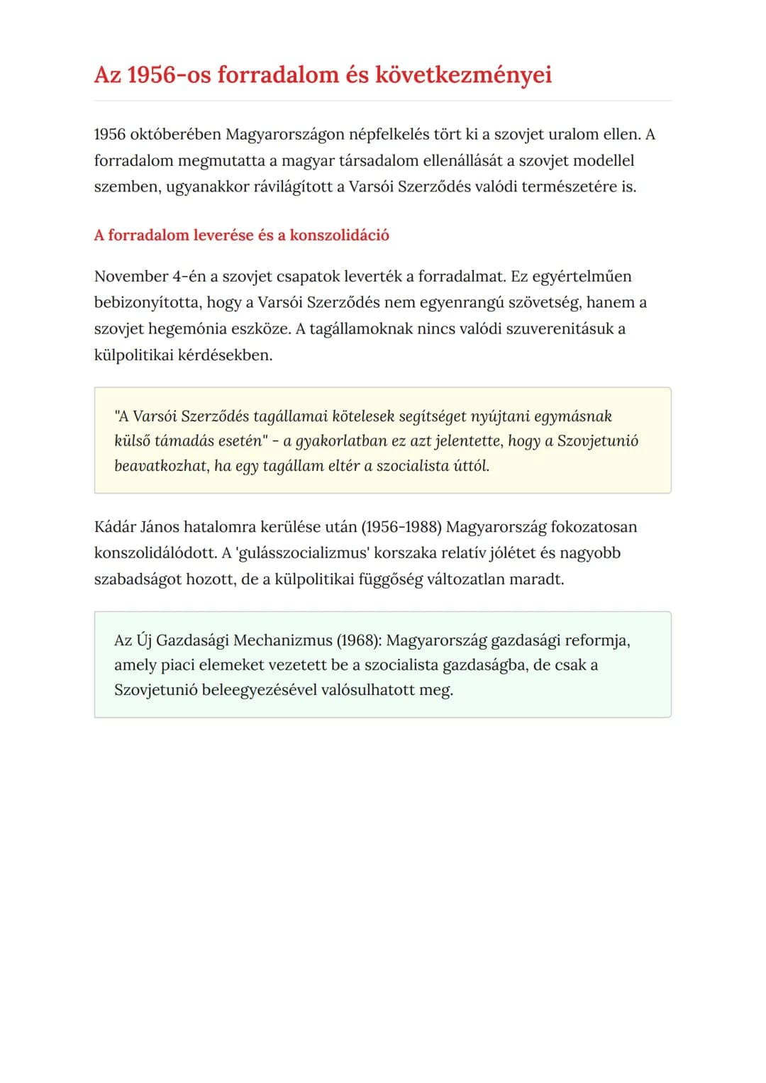 Magyarország helye és szerepe
Európában: A Varsói Szerződés
korszaka
A szovjet blokk és a Varsói Szerződés hatása Magyarországra
Történelem 