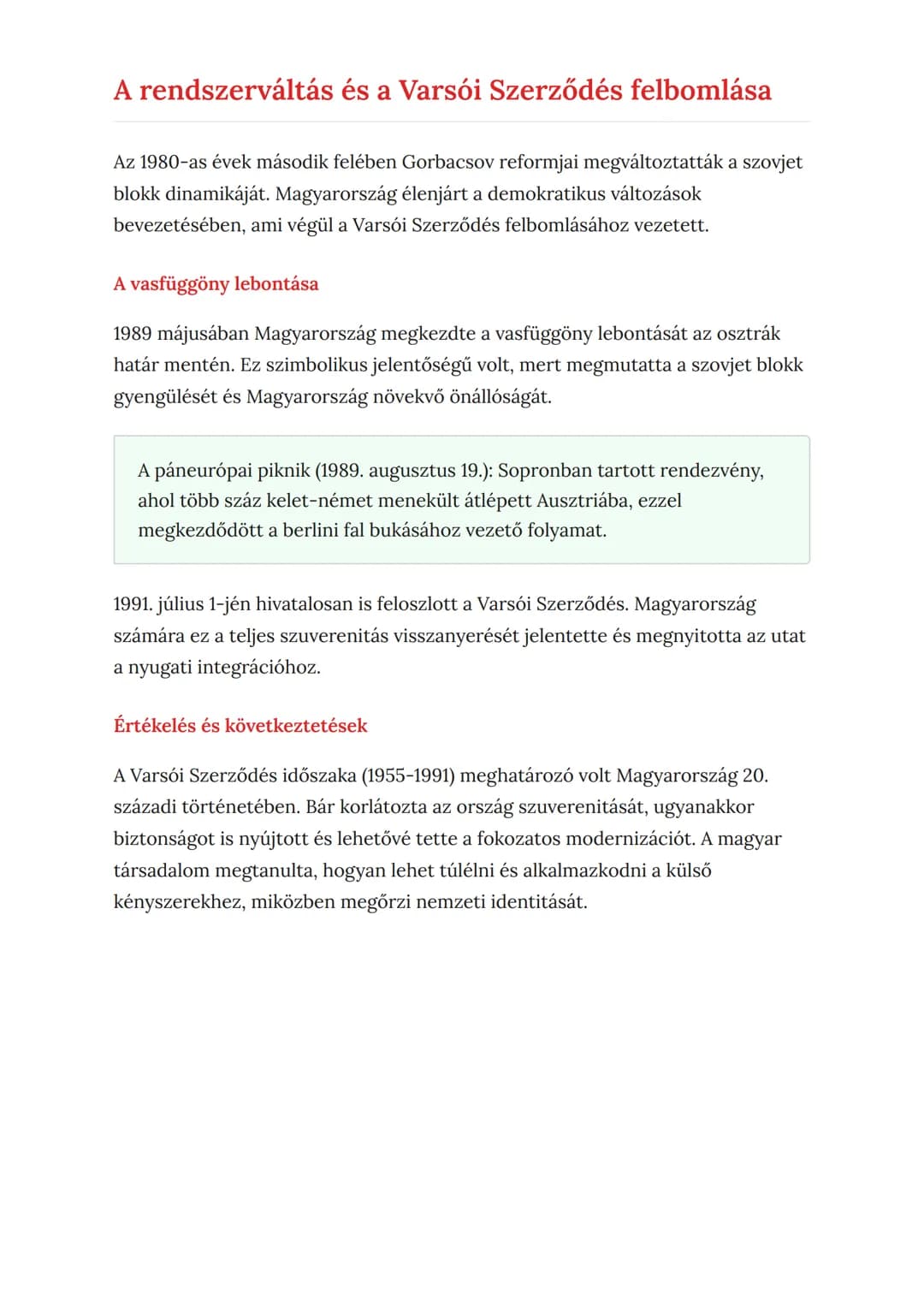 Magyarország helye és szerepe
Európában: A Varsói Szerződés
korszaka
A szovjet blokk és a Varsói Szerződés hatása Magyarországra
Történelem 