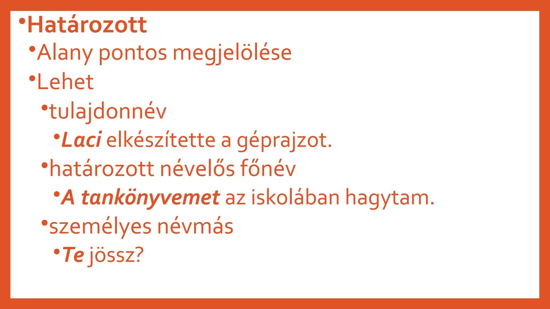 # AZ ALANY ÉS AZ
## ÁLLÍTMÁNY # Az alany

*   Az állítmány bővítménye
*   Kérdései:
*   Ki? Mi? Kik? Mik?
*   Jelölése:
*   Jele:
    *   A
