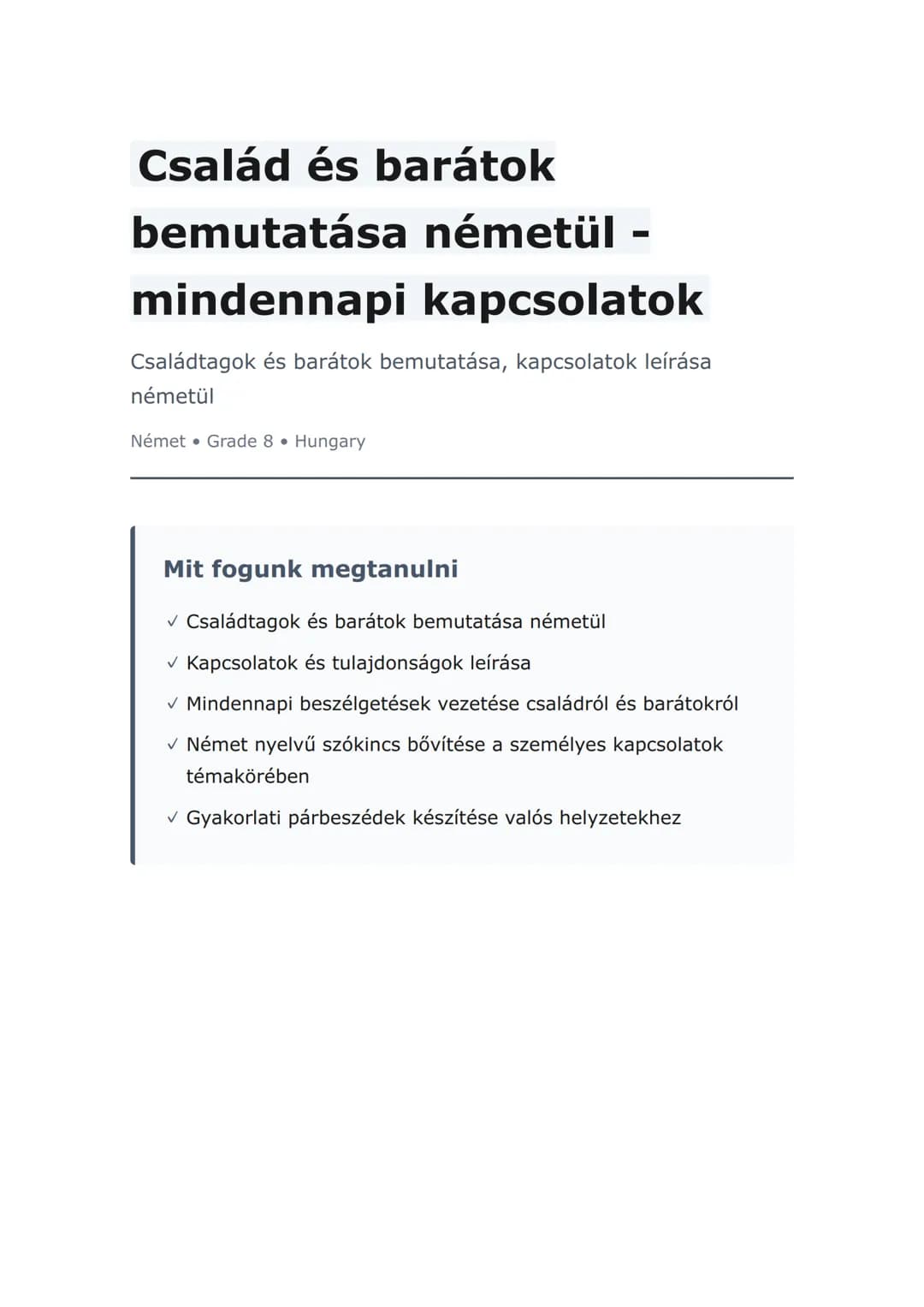 Család és barátok bemutatása németül - mindennapi kapcsolatok