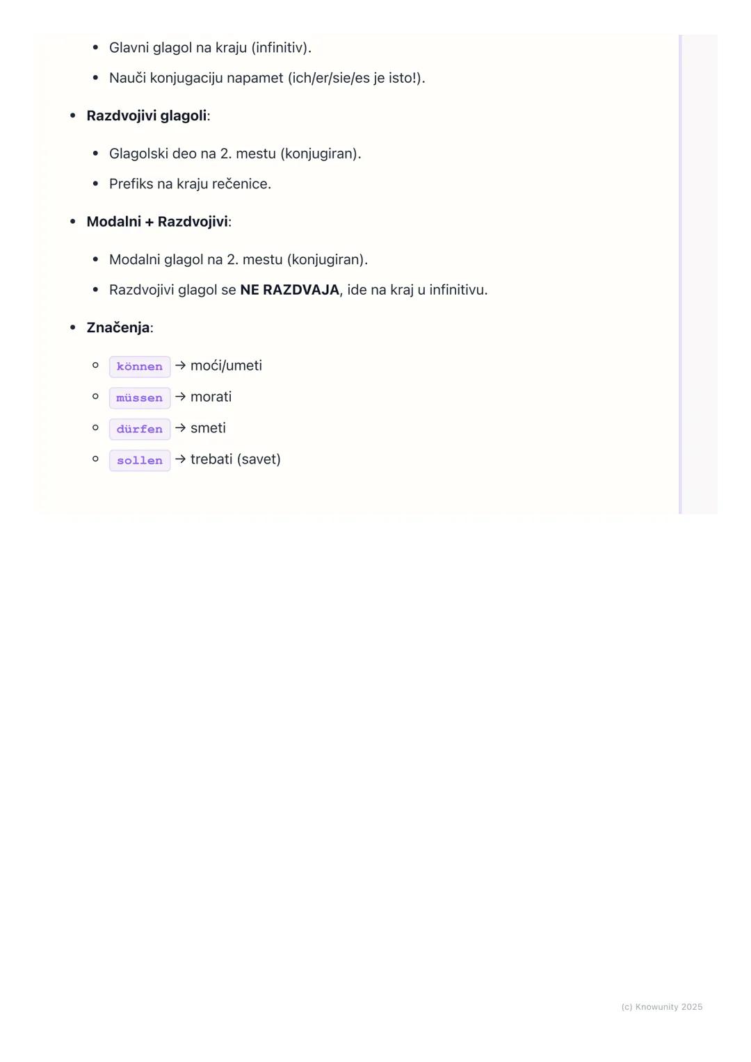 # Gramatika: Modalni glagoli
(können, müssen, dürfen,
sollen), razdvojivi glagoli

Uvod u modalne i razdvojive glagole

Ovo je važno za građ