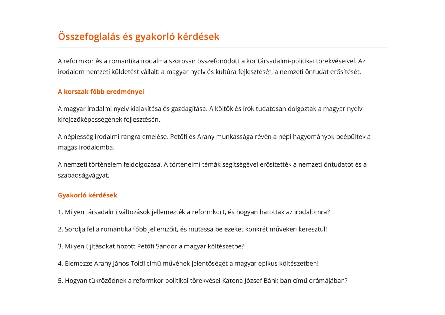 A reformkor és a romantika irodalma - Nagy
korszakok és irányzatok
A magyar irodalom reformkori és romantikus korszakának jellemzői
Magyar n