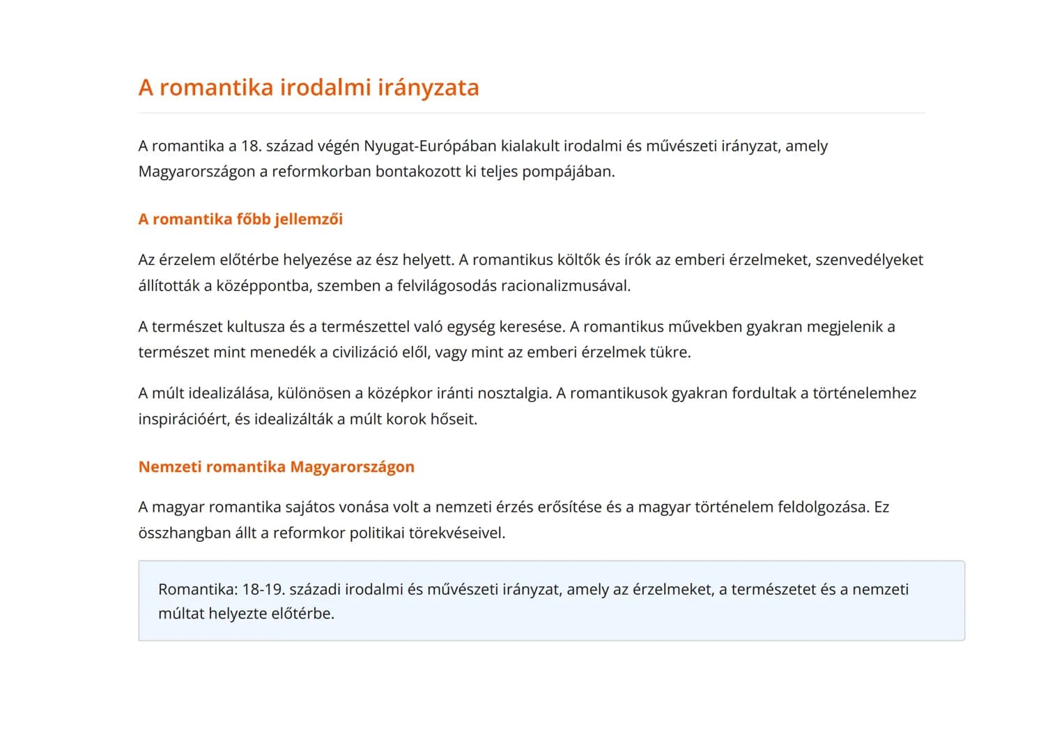 A reformkor és a romantika irodalma - Nagy
korszakok és irányzatok
A magyar irodalom reformkori és romantikus korszakának jellemzői
Magyar n
