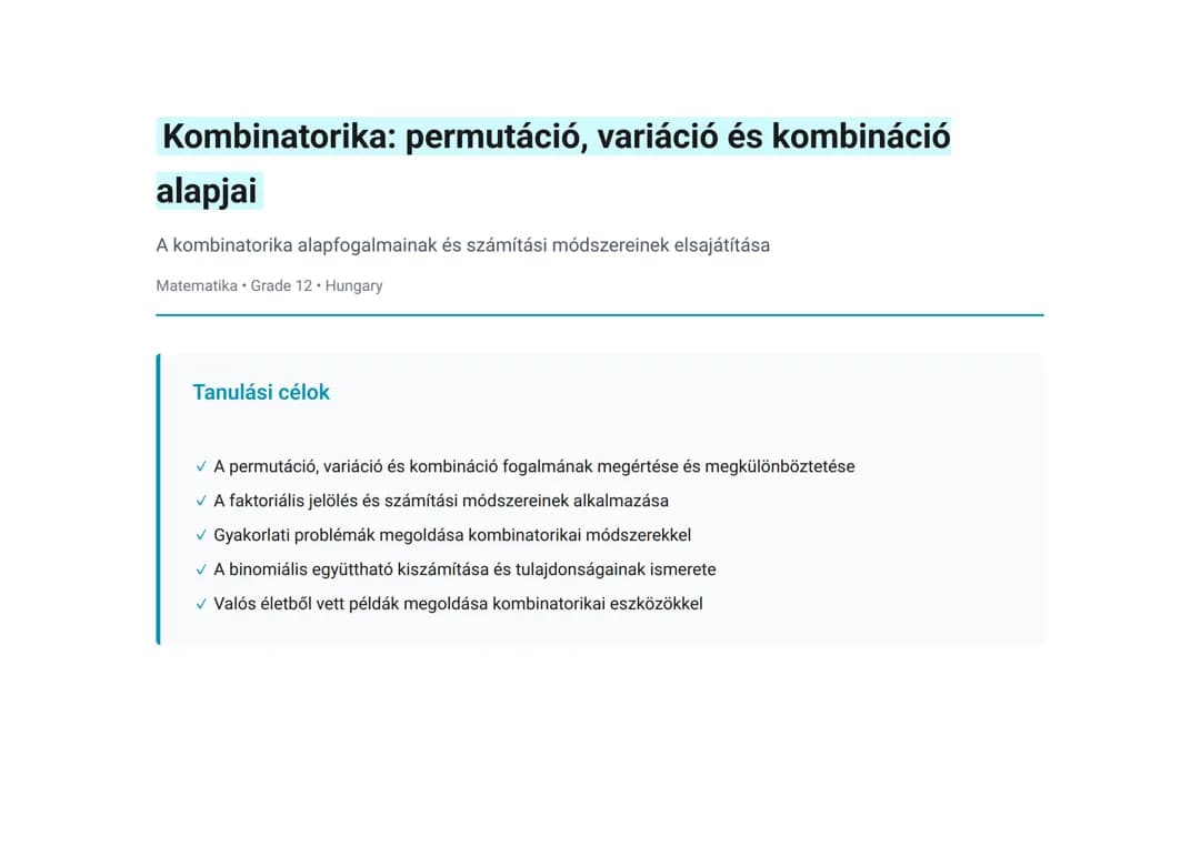 Kombinatorika: permutáció, variáció és kombináció alapjai