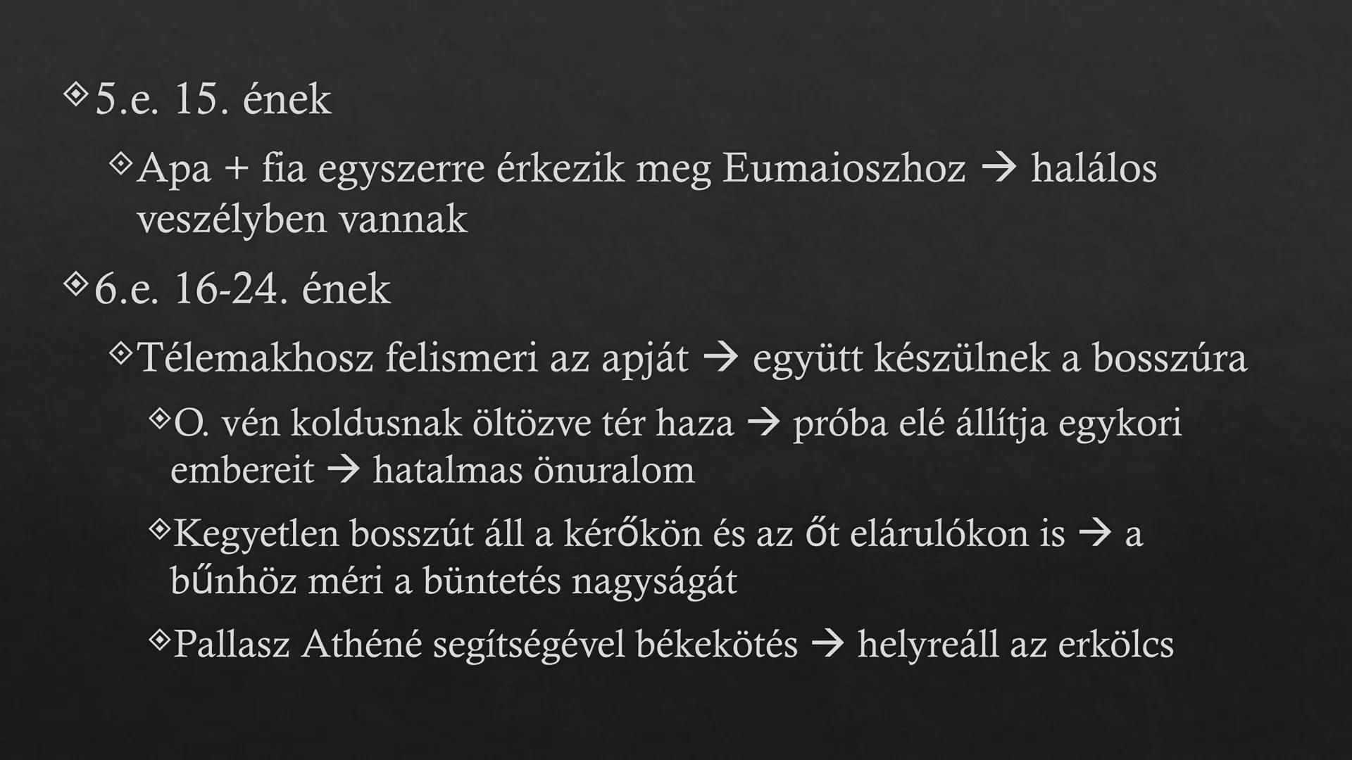 Homérosz: Odüsszeia  ## Odüsszeia

◇ Keletkezési ideje:
◇ i.e. 8. század (?)
◇ Szerzője:
◇ Homérosz (?)
◇ Műfaja:
◇ Eposz
◇ Mondakör:
◇ Trój