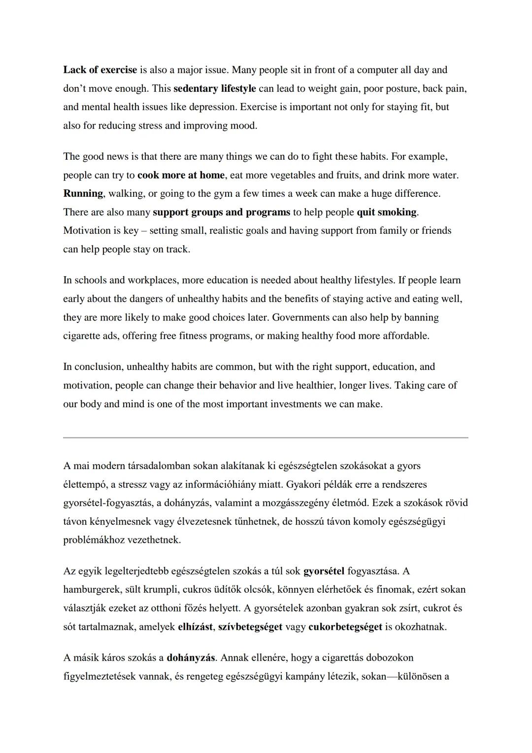 1. EGÉSZSÉGTELEN SZOKÁSOK, MIT TEHETÜNK ELLENE?
UNHEALTHY HABITS - WHAT CAN WE DO ABOUT THEM?
Talking points (English):
- Common unhealthy h