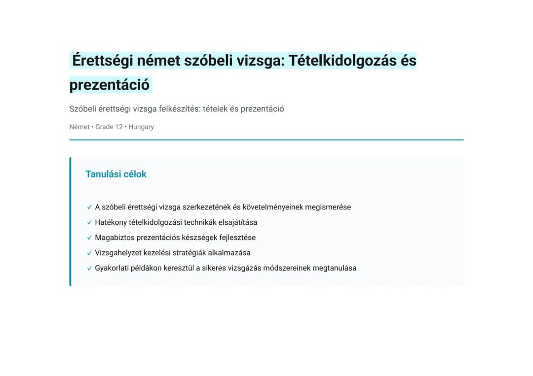 Érettségi német szóbeli vizsga: Tételkidolgozás és prezentáció