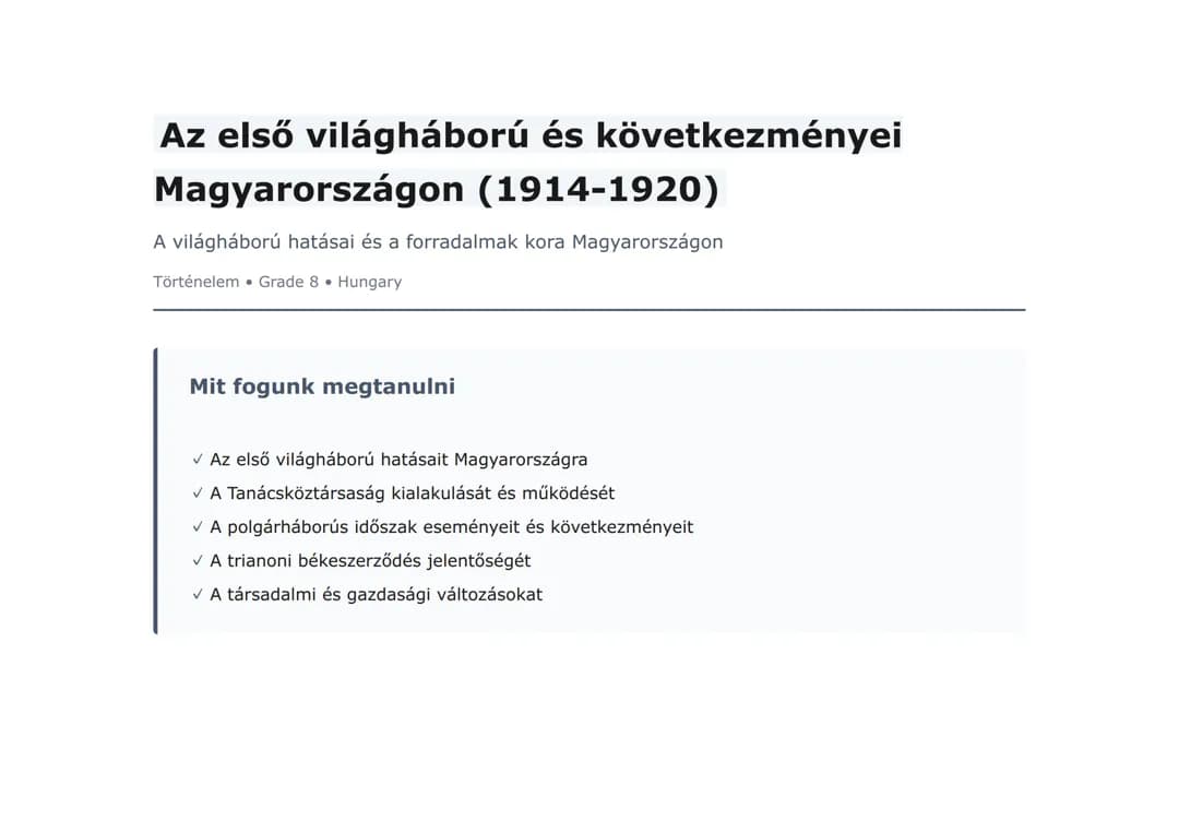 Az első világháború és következményei Magyarországon (1914-1920)