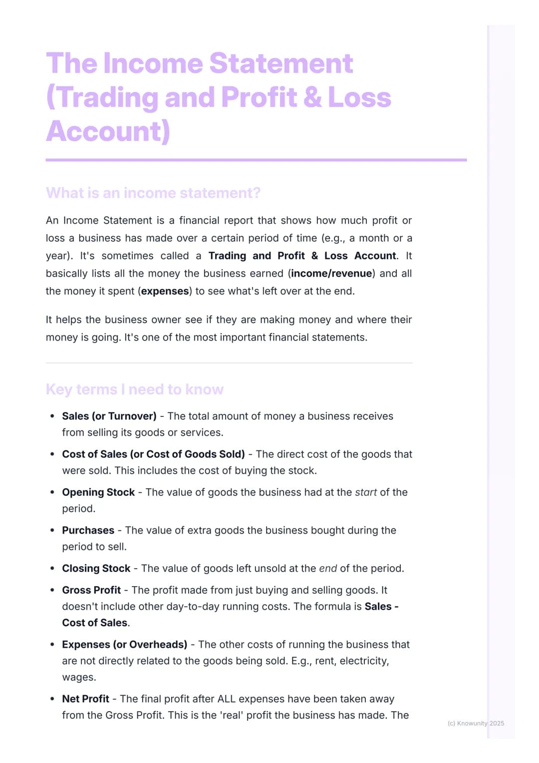 # The Income Statement
(Trading and Profit & Loss
Account)

What is an income statement?

An Income Statement is a financial report that sho