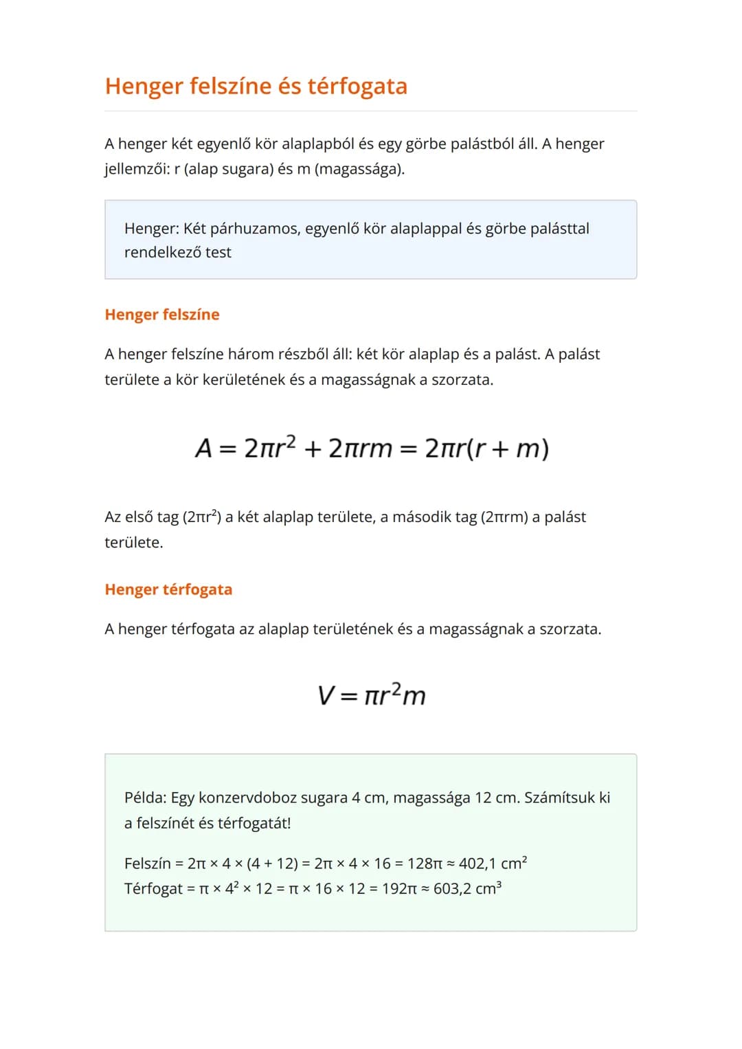 Térelemek felszíne és
térfogata: kocka, téglatest,
henger, gömb
Geometriai testek felszínének és térfogatának kiszámítása
Matematika 	Grade 