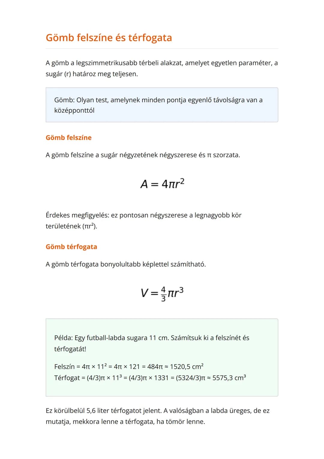 Térelemek felszíne és
térfogata: kocka, téglatest,
henger, gömb
Geometriai testek felszínének és térfogatának kiszámítása
Matematika 	Grade 