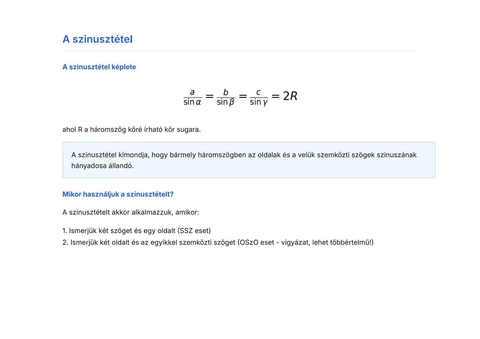 Trigonometria alkalmazásai háromszögekben:
szinusz- és koszinusztétel
A szinusz- és koszinusztétel alkalmazása háromszögek megoldására
Matem