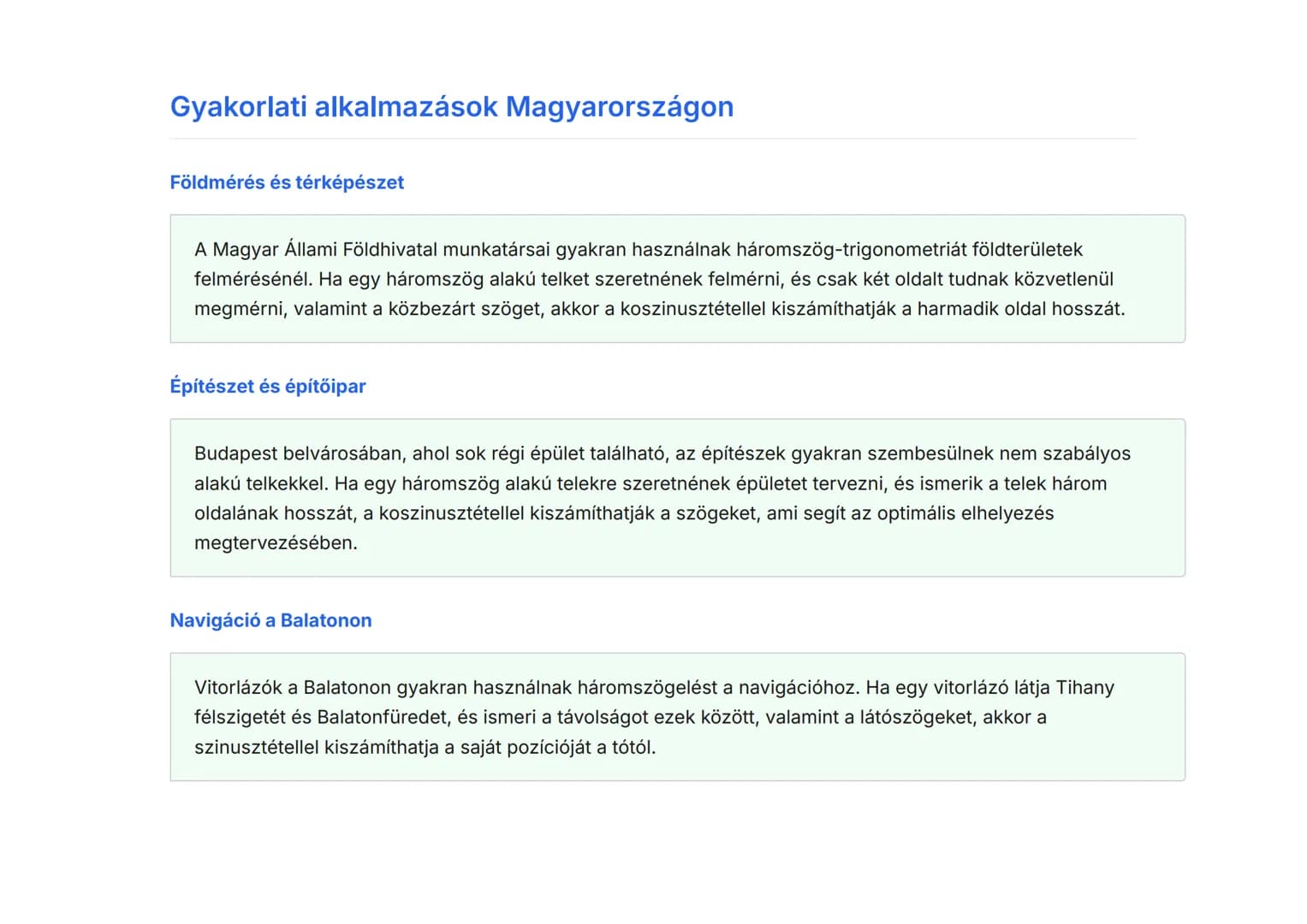 Trigonometria alkalmazásai háromszögekben:
szinusz- és koszinusztétel
A szinusz- és koszinusztétel alkalmazása háromszögek megoldására
Matem