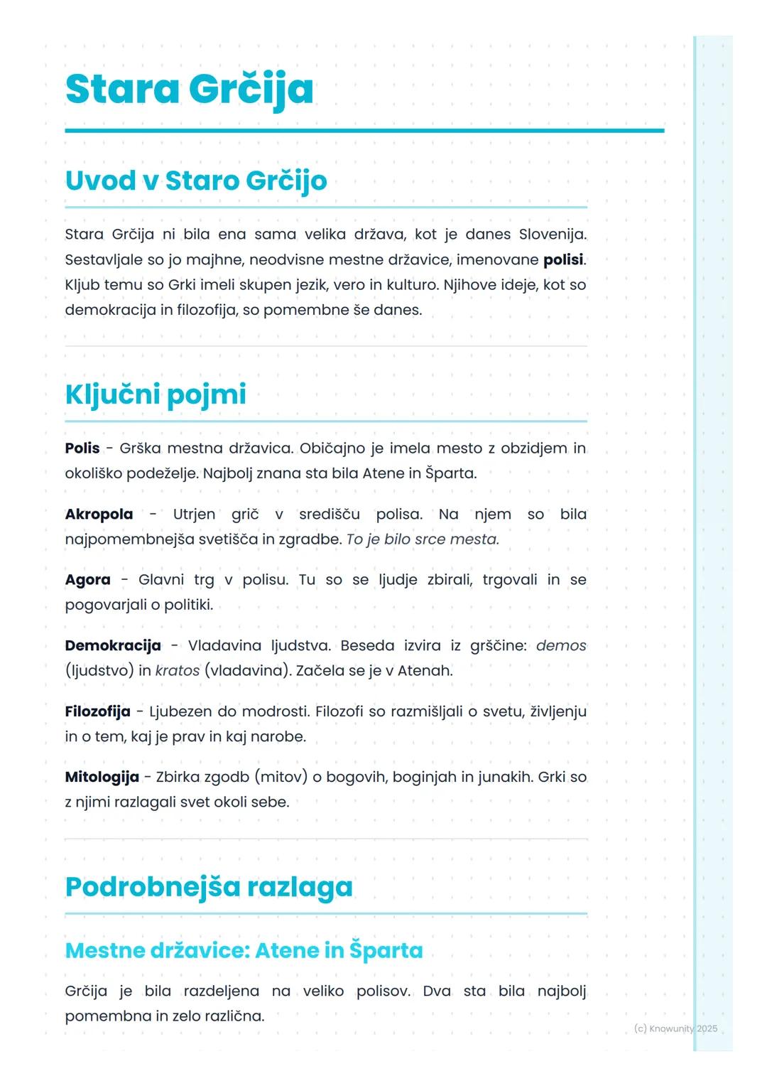 # Stara Grčija

## Uvod v Staro Grčijo

Stara Grčija ni bila ena sama velika država, kot je danes Slovenija.
Sestavljale so jo majhne, neodv