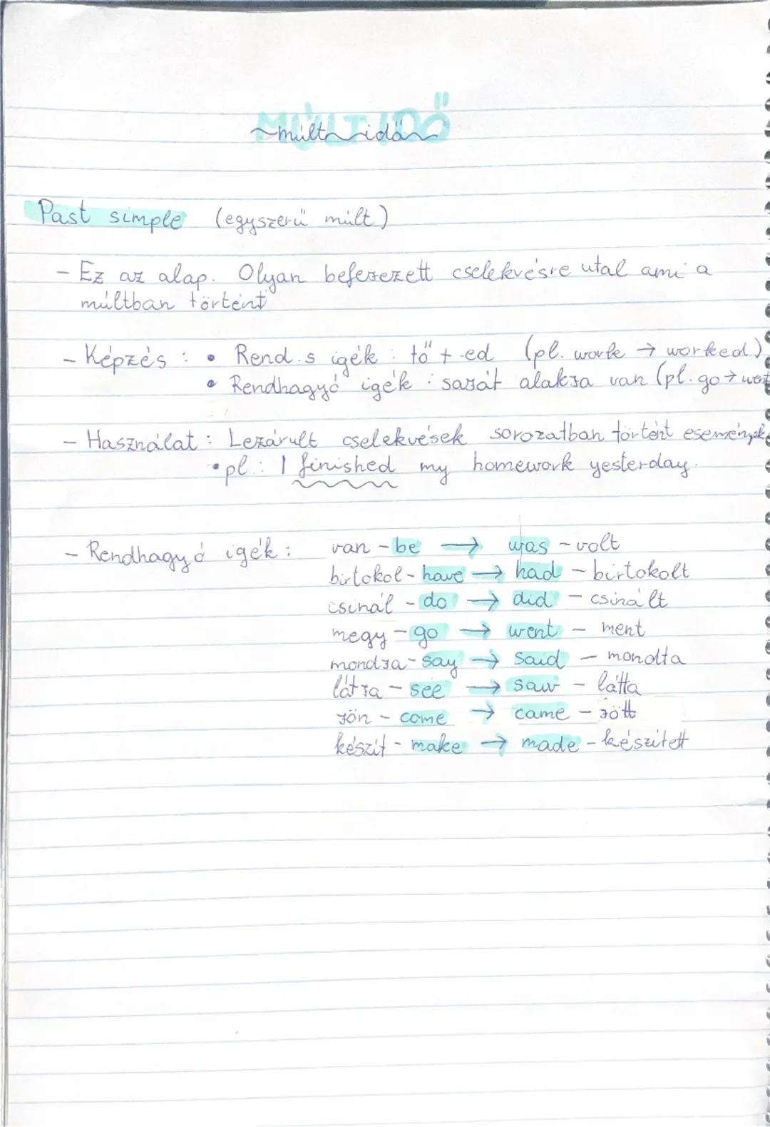 ilto

Past simple (egyszerű milt)

- Ez az alap. Olyan befesezett cselekvésre utal ami a
múltban törtent

- Κέρτές:
*   Rends igek toted (pl