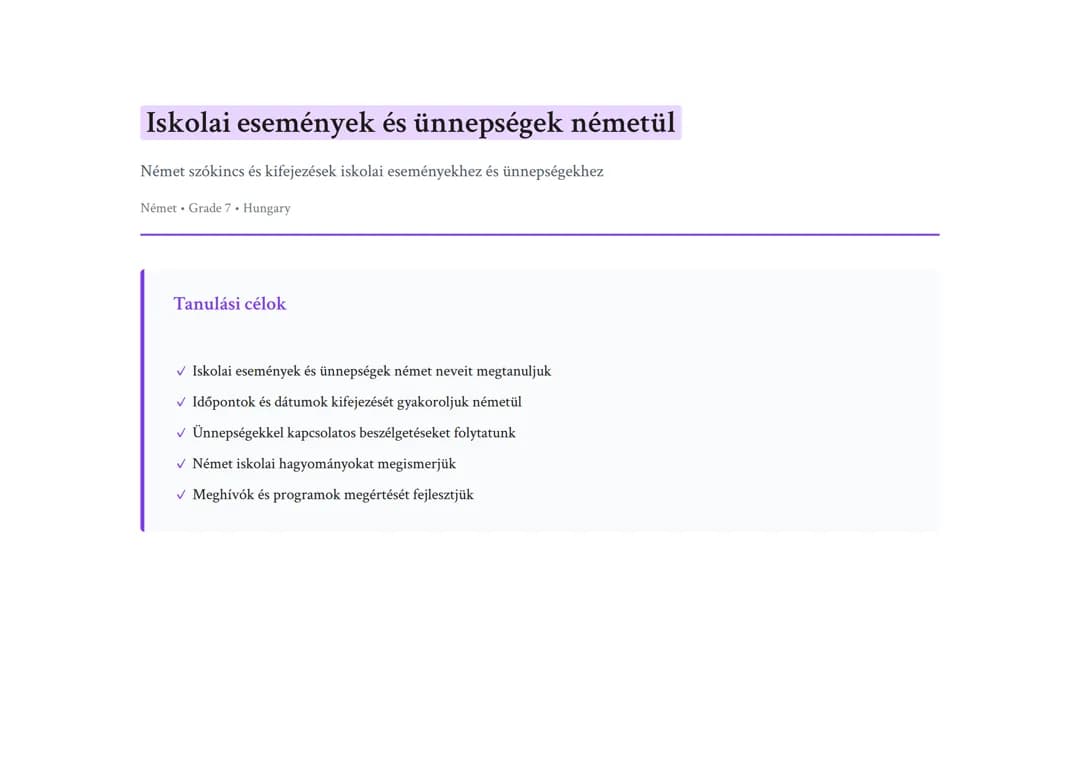 Iskolai események és ünnepségek németül