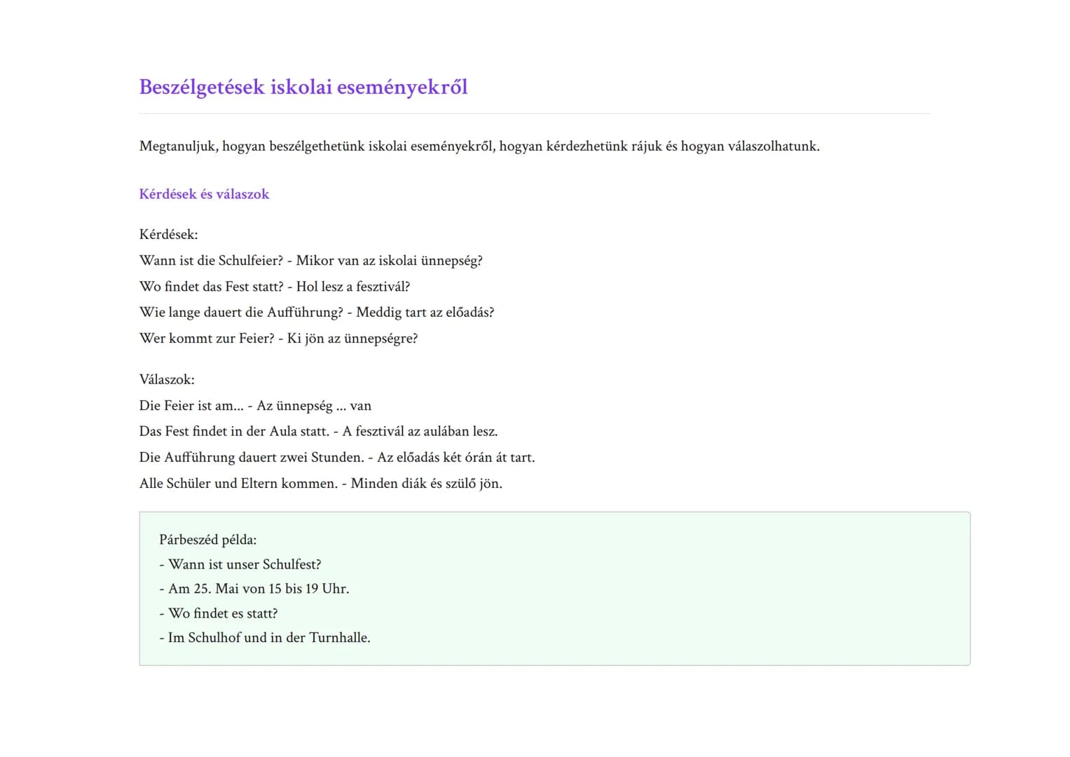 Iskolai események és ünnepségek németül
Német szókincs és kifejezések iskolai eseményekhez és ünnepségekhez
Német • Grade 7 • Hungary
Tanulá