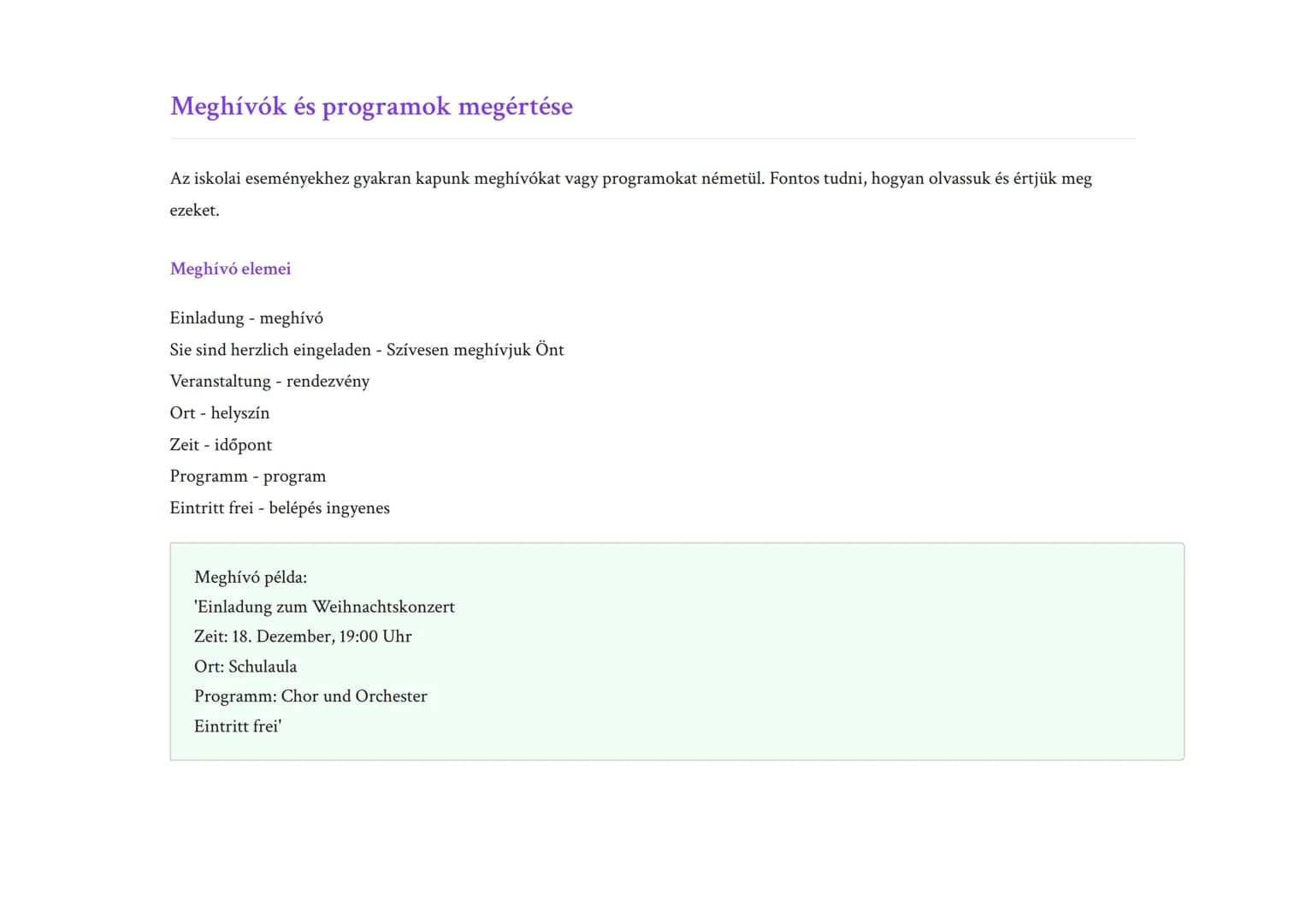 Iskolai események és ünnepségek németül
Német szókincs és kifejezések iskolai eseményekhez és ünnepségekhez
Német • Grade 7 • Hungary
Tanulá
