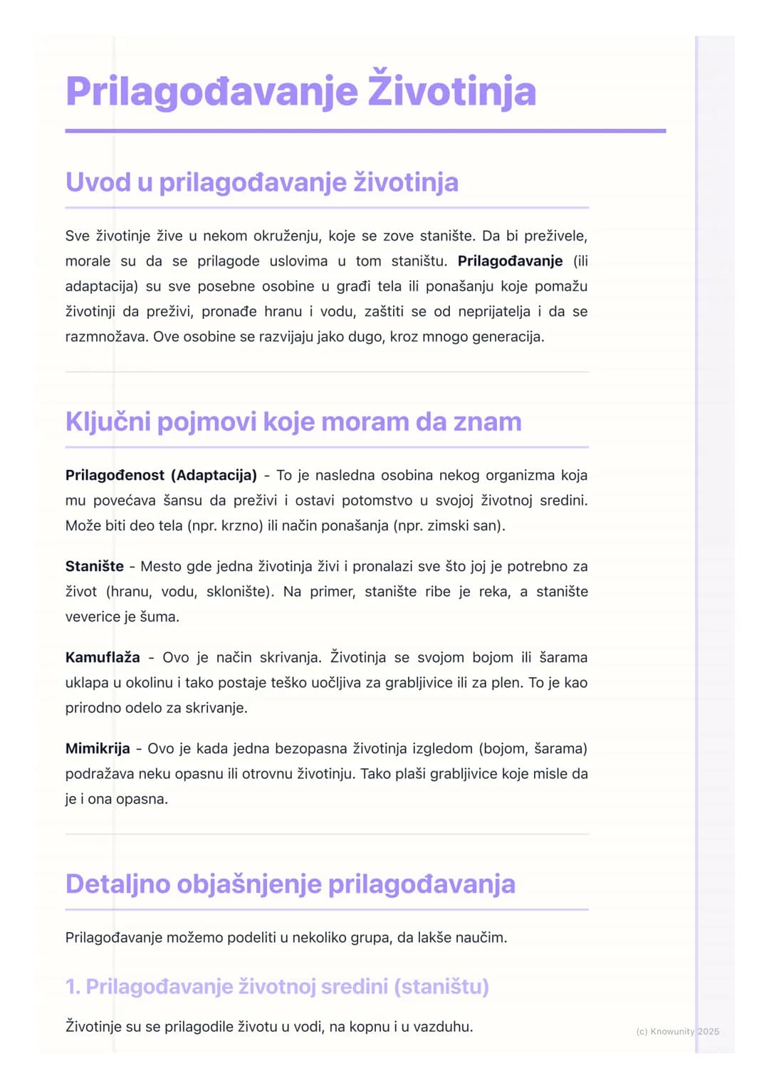 # Prilagođavanje Životinja

Uvod u prilagođavanje životinja

Sve životinje žive u nekom okruženju, koje se zove stanište. Da bi preživele,
m