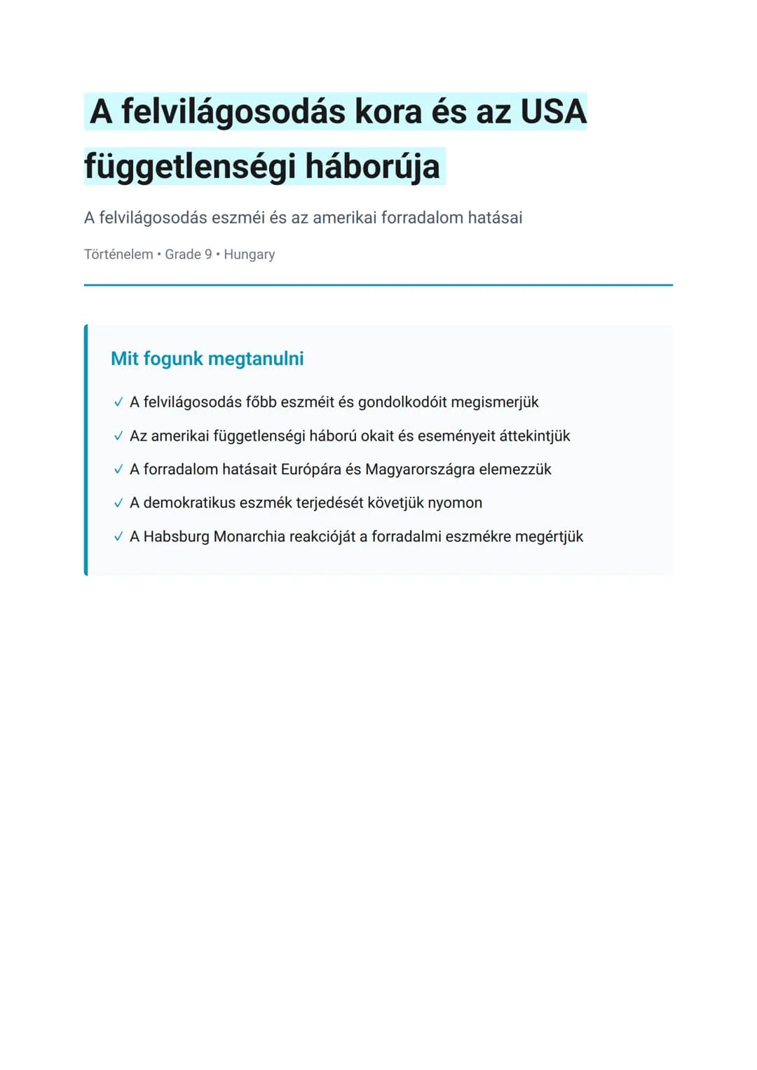 A felvilágosodás kora és az USA függetlenségi háborúja