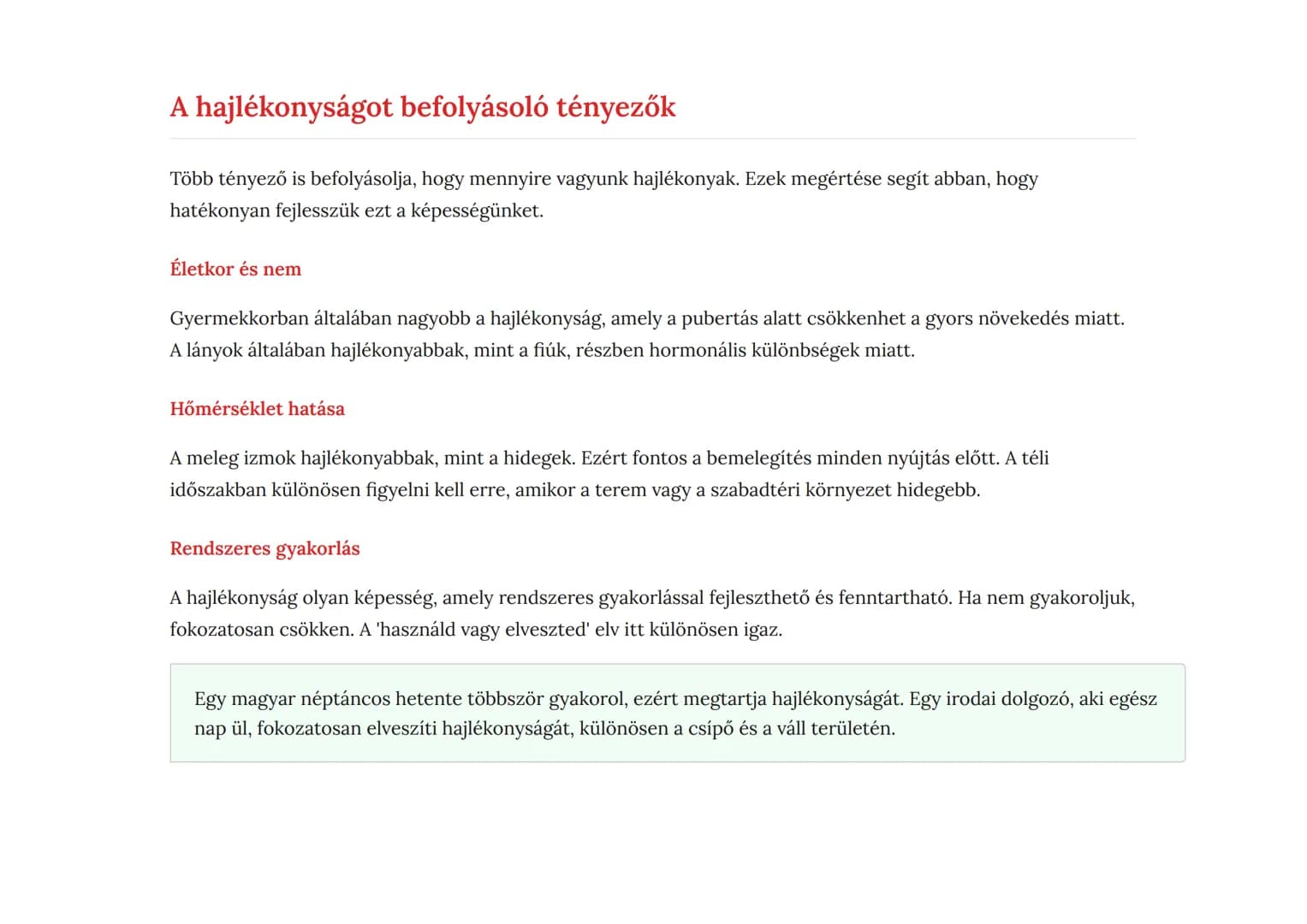 Mozgáskoordináció és hajlékonyság fejlesztése
testnevelésben
Hajlékonyság és nyújtó gyakorlatok a fizikai képességek fejlesztésére
Testnevel