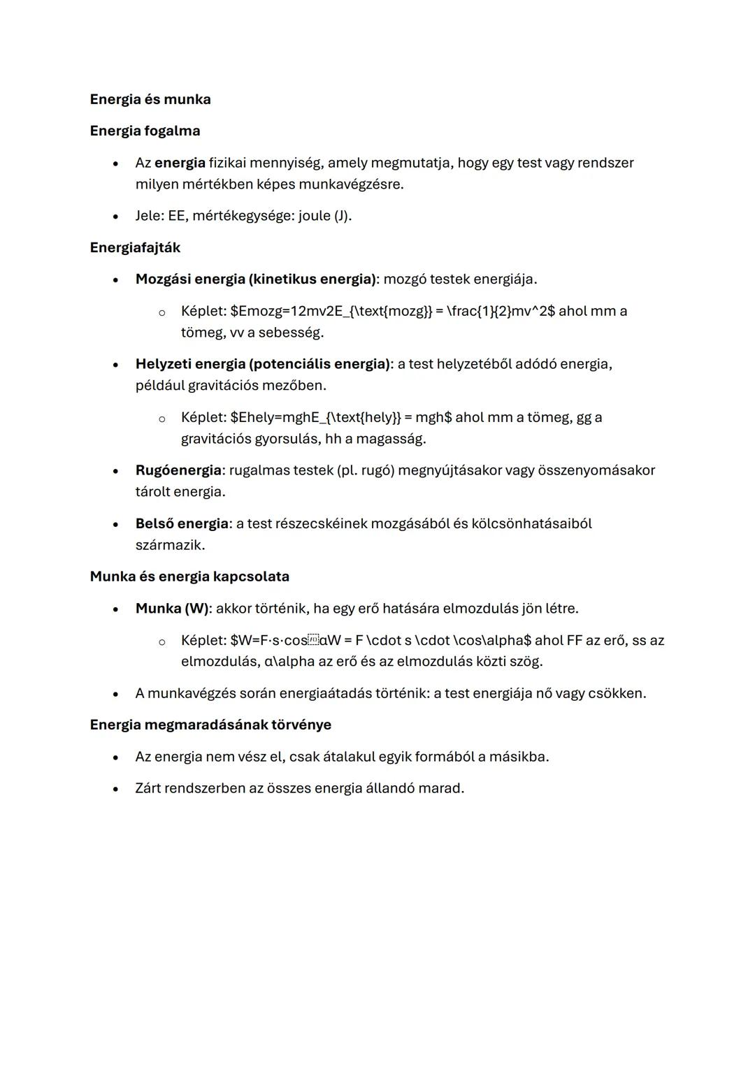 Energia és munka
Energia fogalma

* Az energia fizikai mennyiség, amely megmutatja, hogy egy test vagy rendszer
milyen mértékben képes munka