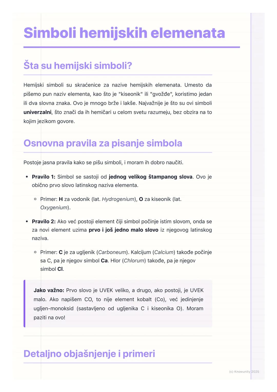 # Simboli hemijskih elemenata

Šta su hemijski simboli?

Hemijski simboli su skraćenice za nazive hemijskih elemenata. Umesto da
pišemo pun 