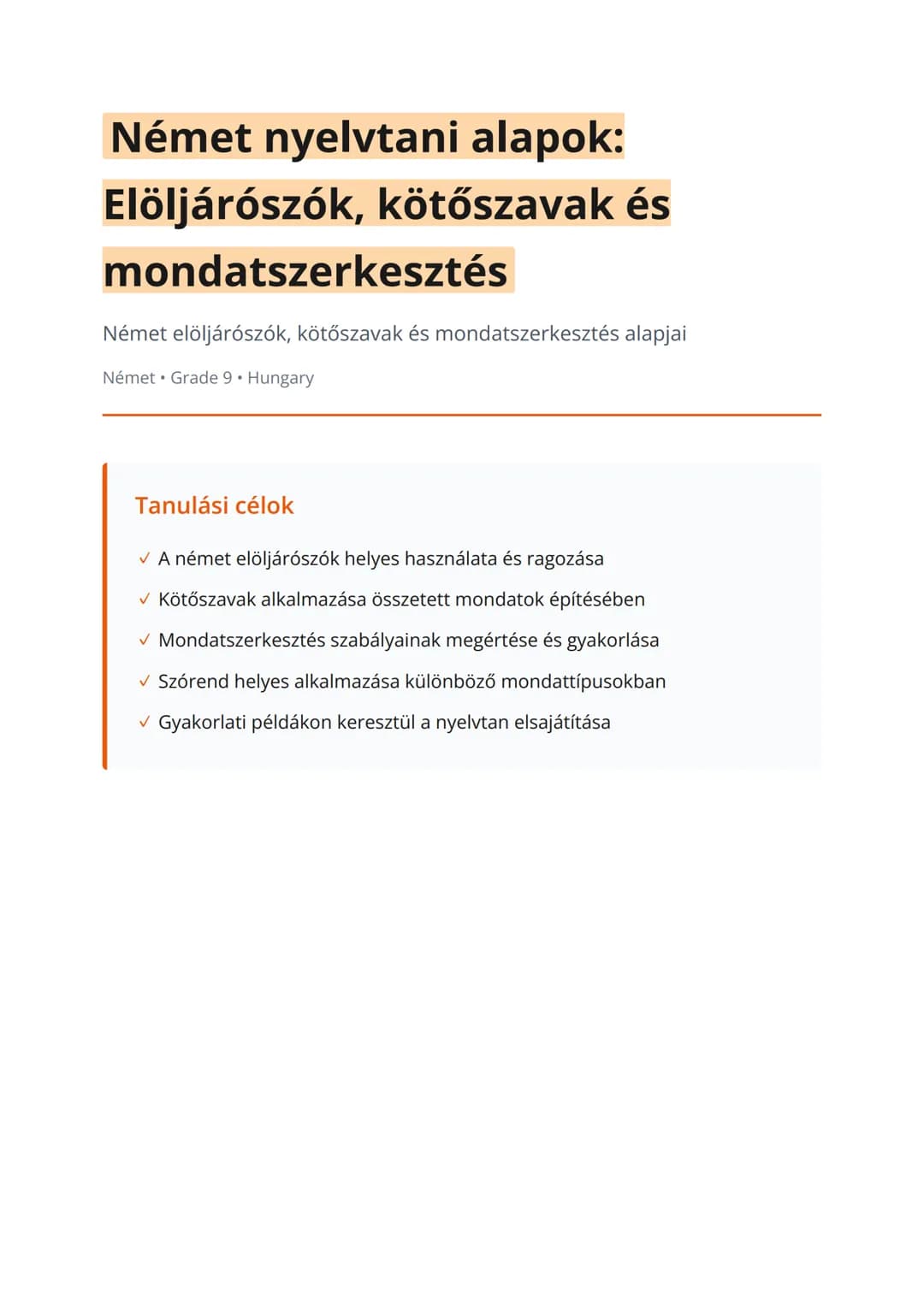 Német nyelvtani alapok: Elöljárószók, kötőszavak és mondatszerkesztés