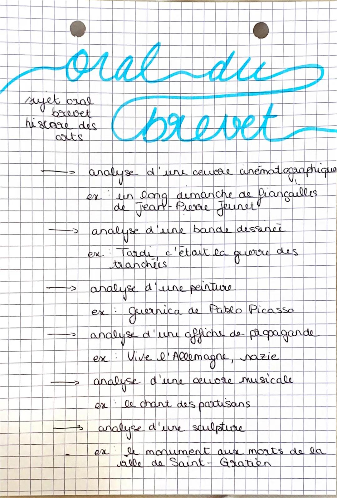 # oraldu

# brevet

suyet oral
brevet
histoire des
arts

→ analyse d'une ceware anématographique

ex in long dimanche de fiançailles
de Jean
