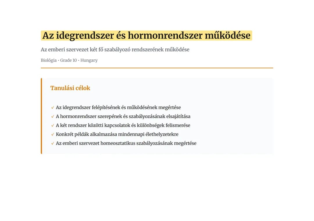 Az idegrendszer és hormonrendszer működése