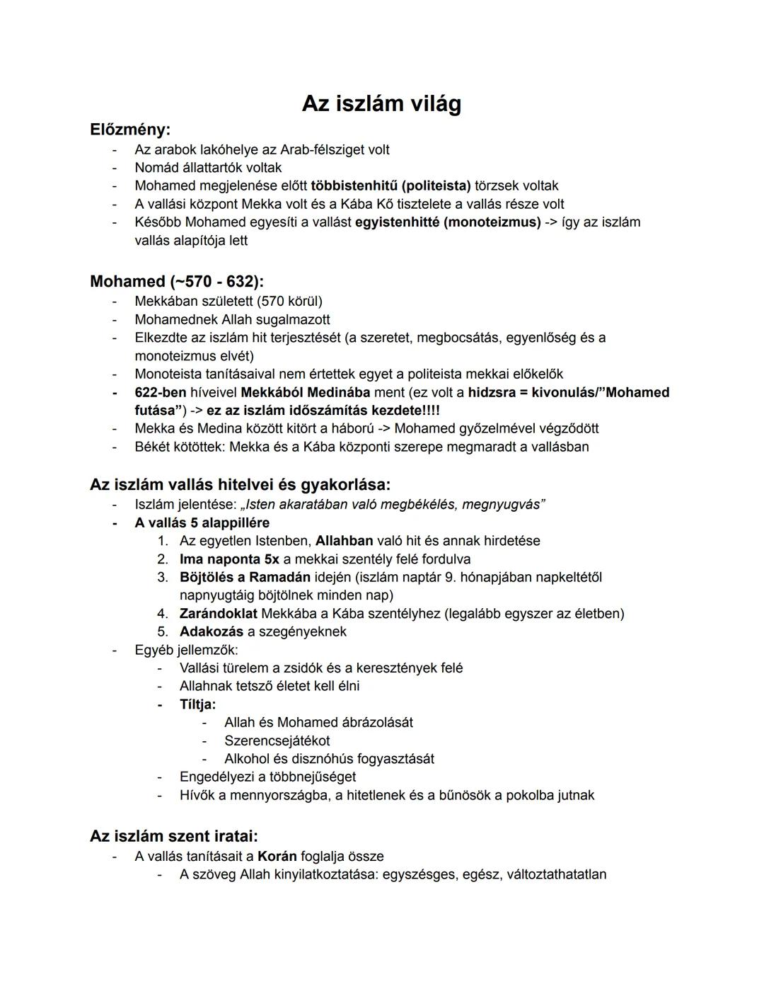 Előzmény:
Az iszlám világ
Az arabok lakóhelye az Arab-félsziget volt
Nomád állattartók voltak
Mohamed megjelenése előtt többistenhitű (polit