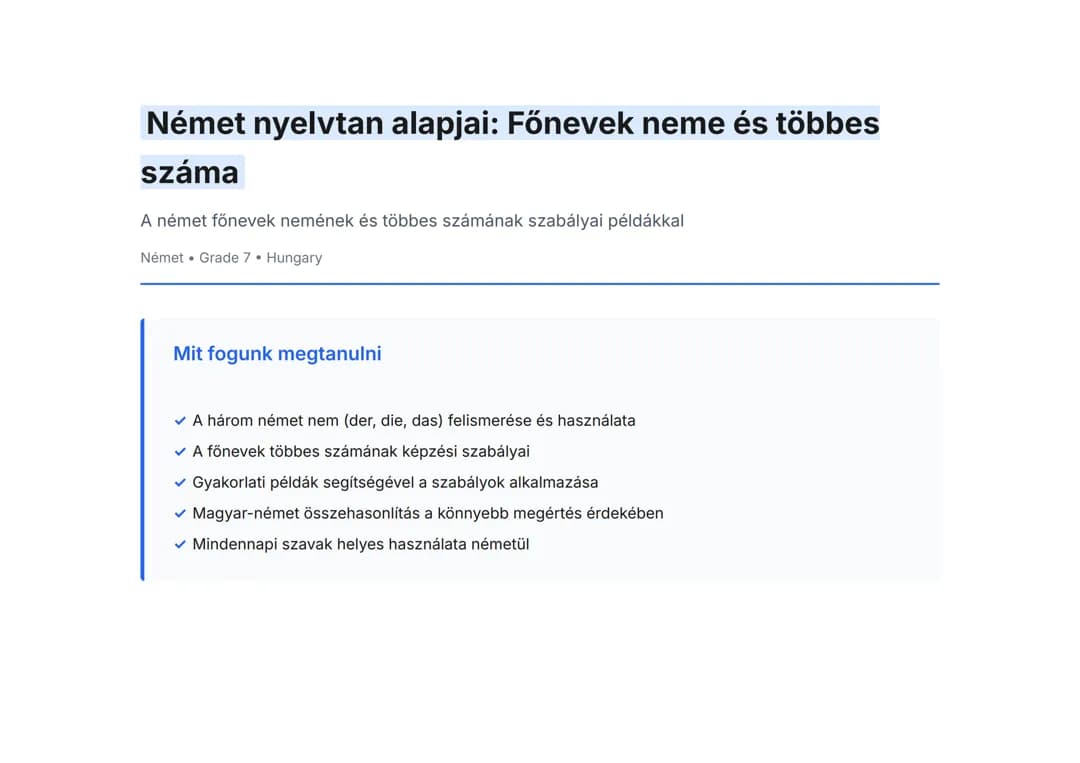 Német nyelvtan alapjai: Főnevek neme és többes száma
