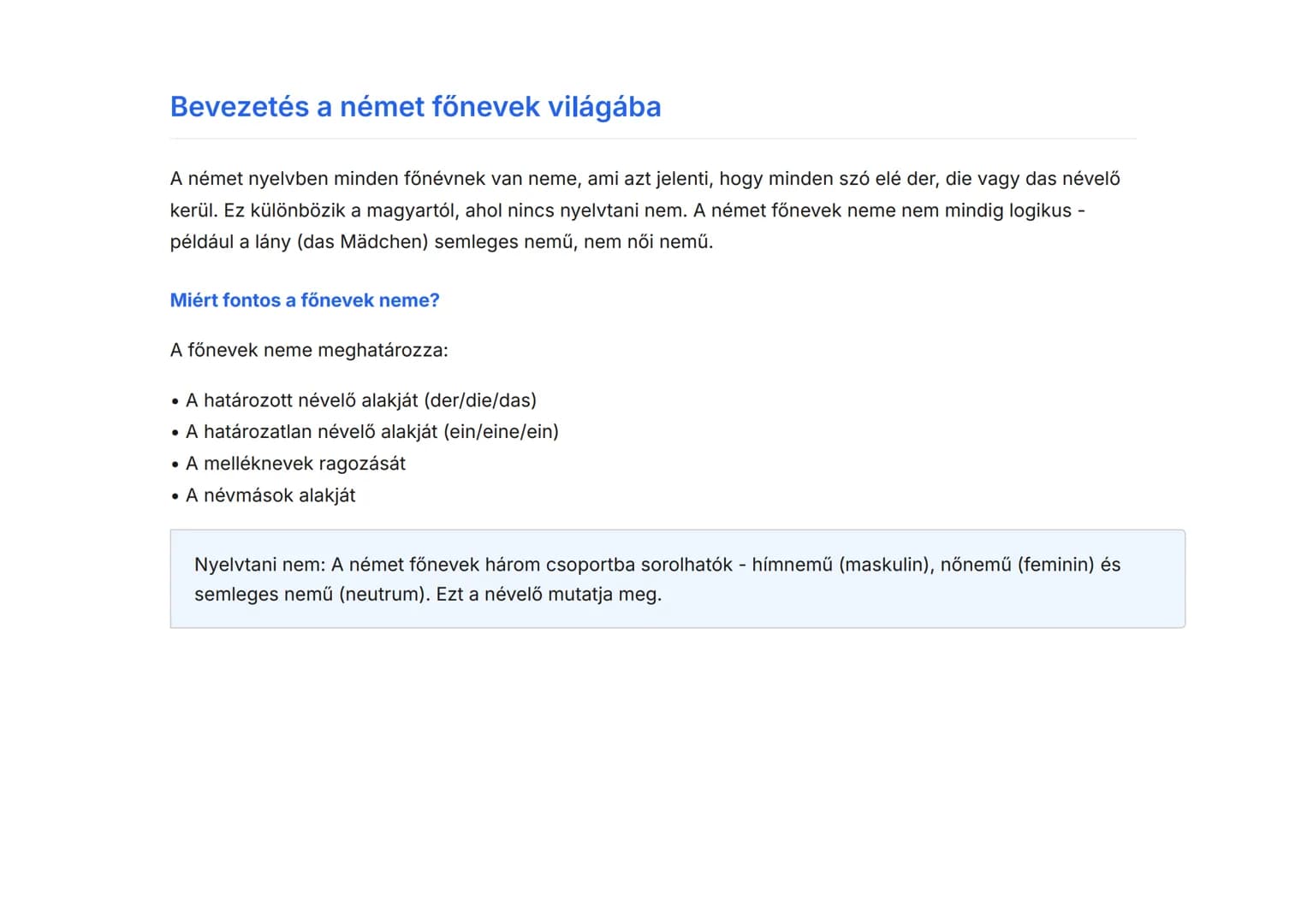 Német nyelvtan alapjai: Főnevek neme és többes
száma
A német főnevek nemének és többes számának szabályai példákkal
Német • Grade 7 • Hungar
