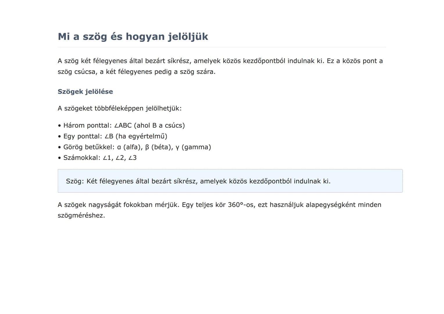 Szögek fajtái, mérése és számítása -
Geometria alapjai
Szögek típusai, mérési módjai és számítási technikái
Matematika • Grade 7 • Hungary
M