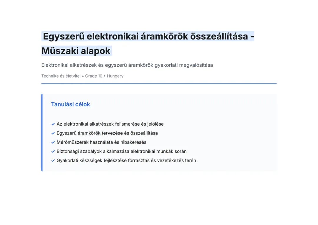 Egyszerű elektronikai áramkörök összeállítása - Műszaki alapok