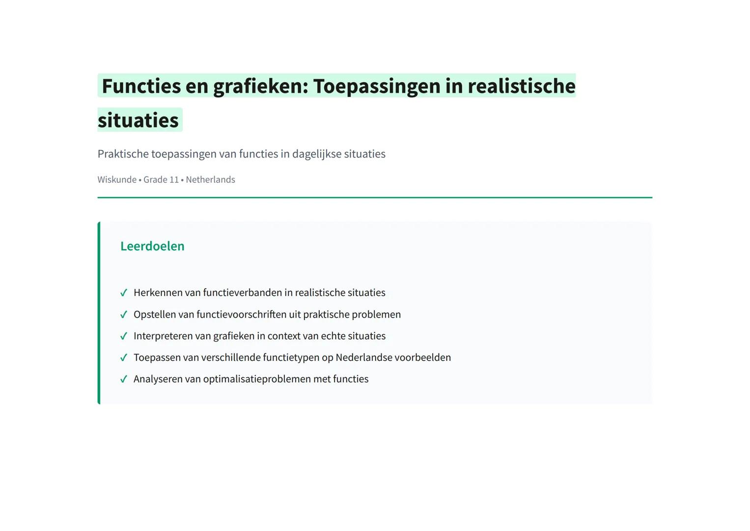 Functies en grafieken: Toepassingen in realistische
situaties
Praktische toepassingen van functies in dagelijkse situaties
Wiskunde Grade 11