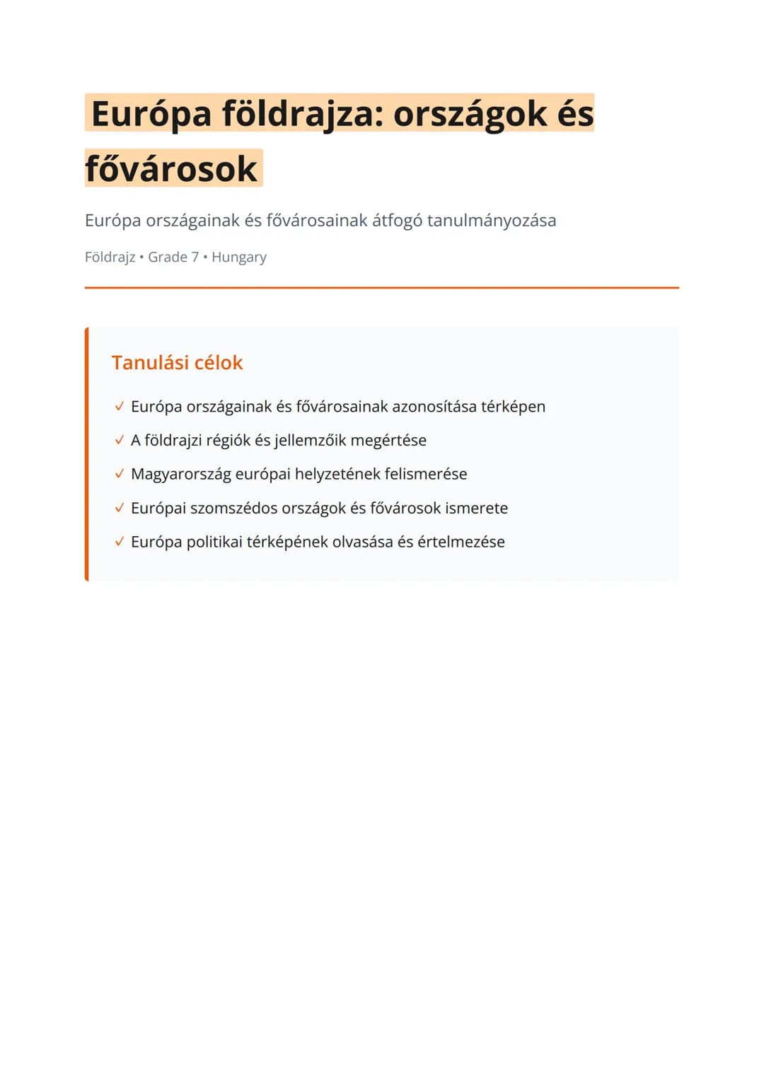 Európa földrajza: országok és fővárosok