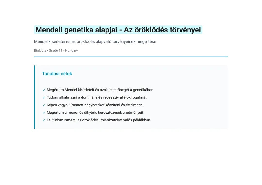 Mendeli genetika alapjai - Az öröklődés törvényei
