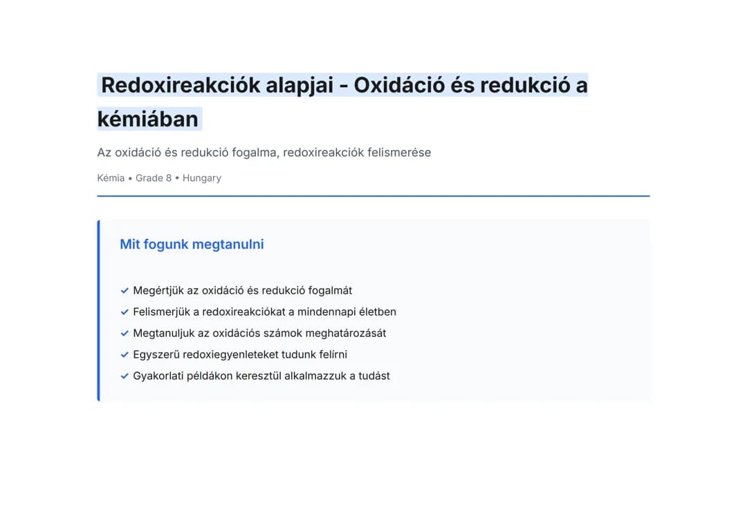 Redoxireakciók alapjai - Oxidáció és redukció a kémiában