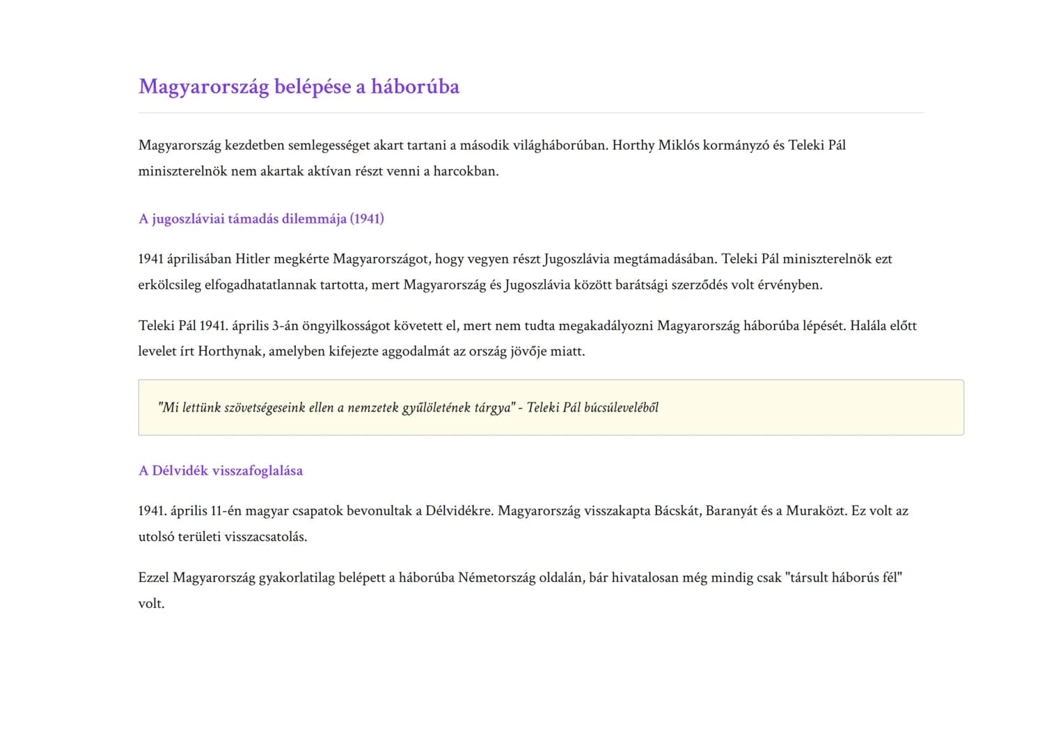 A második világháború és Magyarország belépése (1939-1945)
Magyarország második világháborús szerepe és belépésének okai
Történelem 	Grade 8