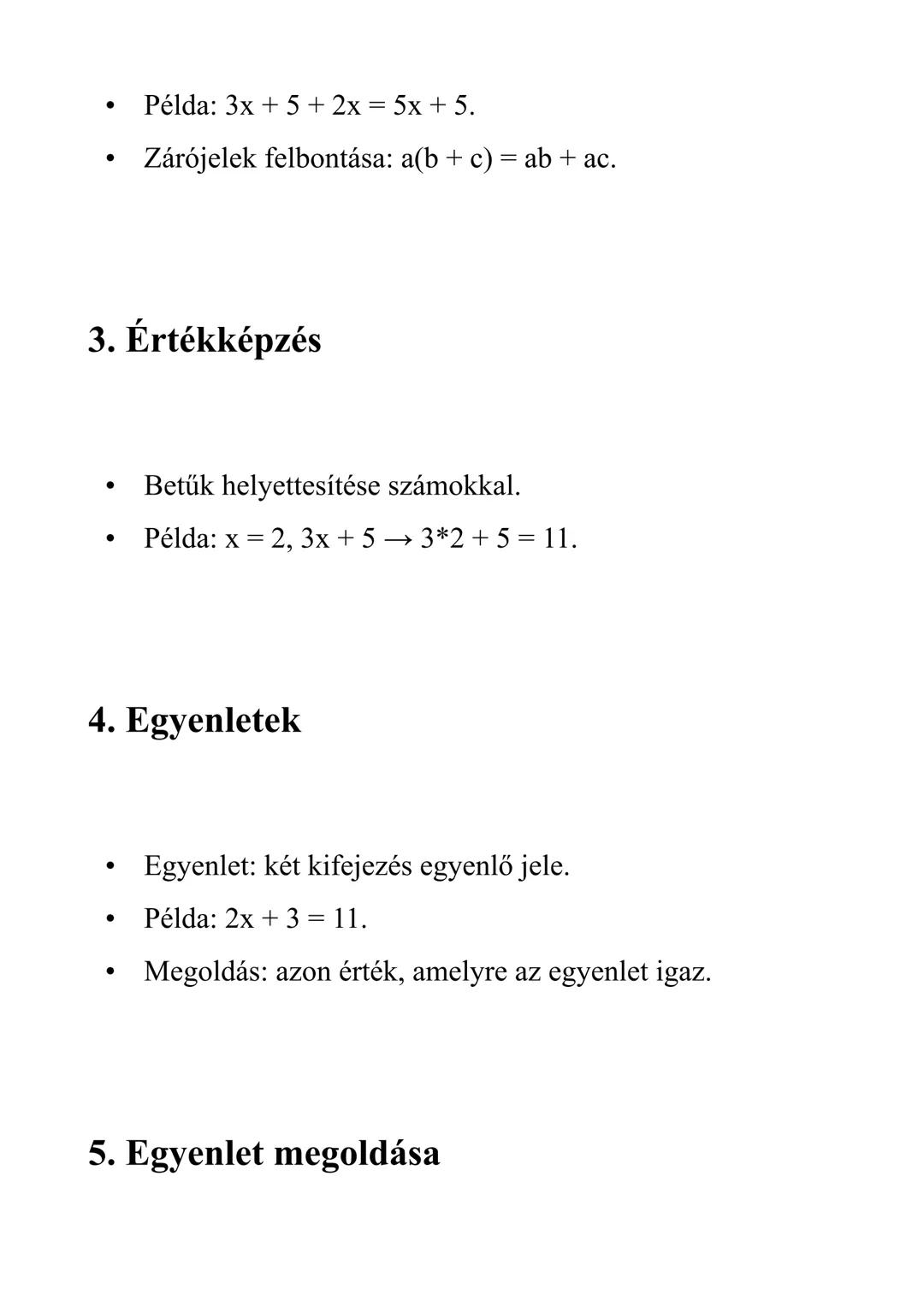Matematika: Algebra – kifejezések és
egyenletek (7-8. osztály)

1. Algebrai kifejezés fogalma

- Algebrai kifejezés: számok, betűk és művele