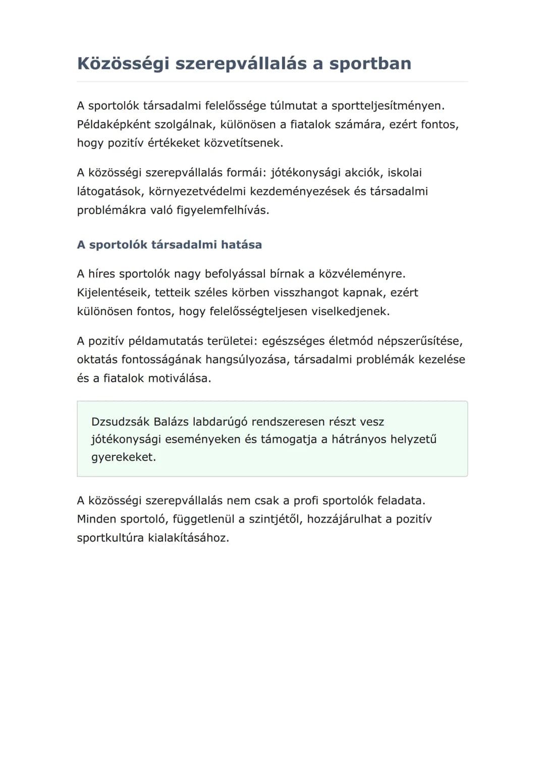 Sportolói etika és közösségi
felelősségvállalás
A sportolói magatartás, etika és közösségi szerepvállalás alapjai
Testnevelés • Grade 12 • H