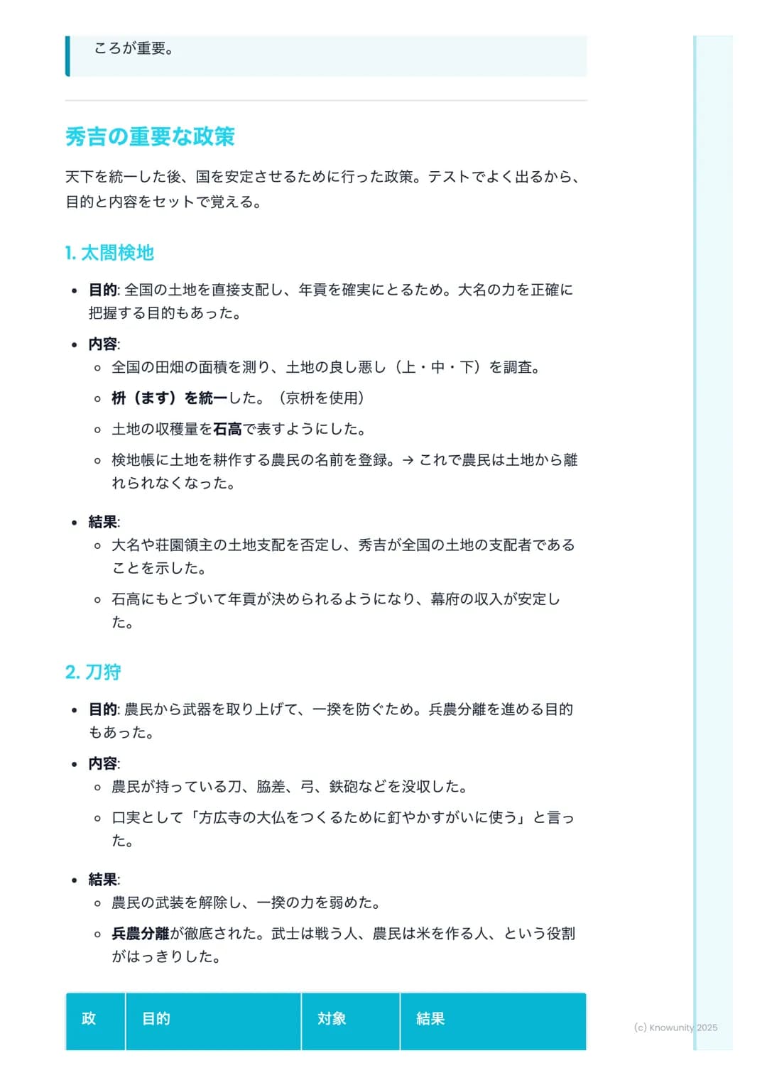 # 豊臣秀吉の天下統一

豊臣秀吉の天下統一
信長が本能寺の変で倒れた後、その後継者として天下統一を成し遂げたのが豊臣
秀吉。農民から天下人になった、すごい人。秀吉がどうやって日本をまとめ、ど
んな政治を行ったのかを整理する。

## 重要語句の確認

*   山崎の戦い - 本