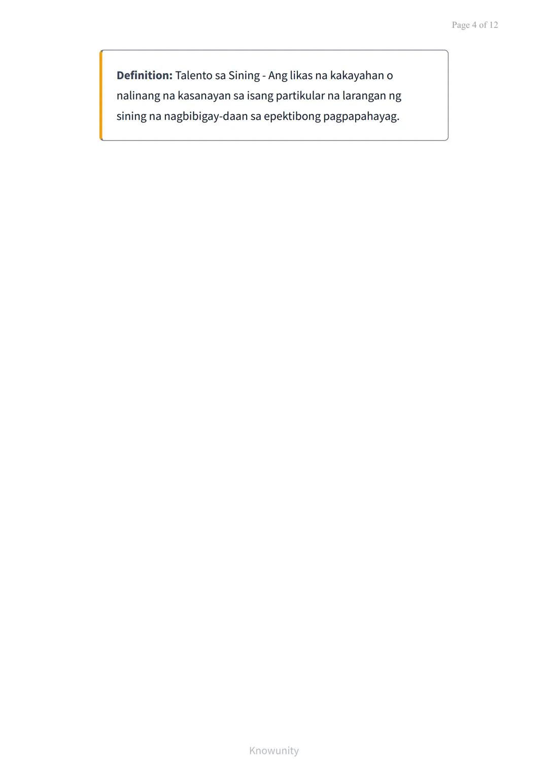 Pagpapahayag ng Sarili sa Pamamagitan ng Musika, Sining, at
Sayaw
Pag-aaral ng pagpapahalaga at pagpapahayag ng
sarili sa sining
Mga Layunin