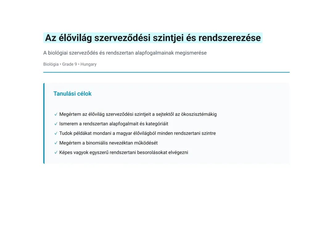Az élővilág szerveződési szintjei és rendszerezése