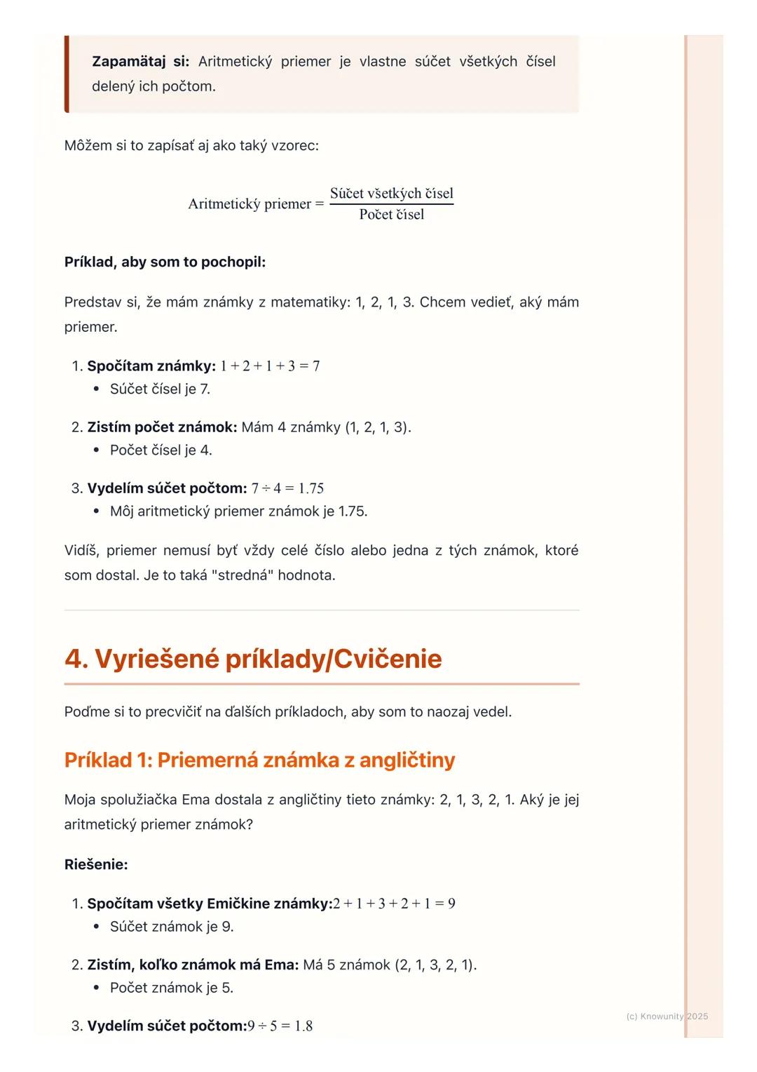 # Aritmetický priemer

1. Prehľad aritmetického priemeru

Ahoj! Dnes si píšem poznámky k aritmetickému priemeru. Je to super dôležitá
vec v 
