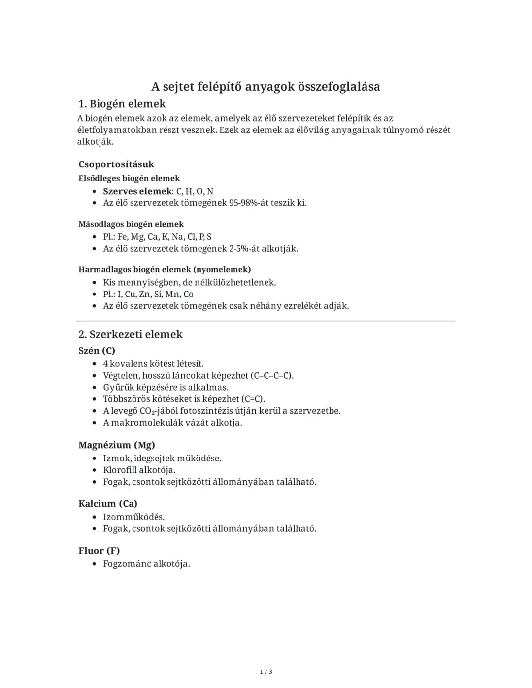 Biogén elemek és csoportosításuk