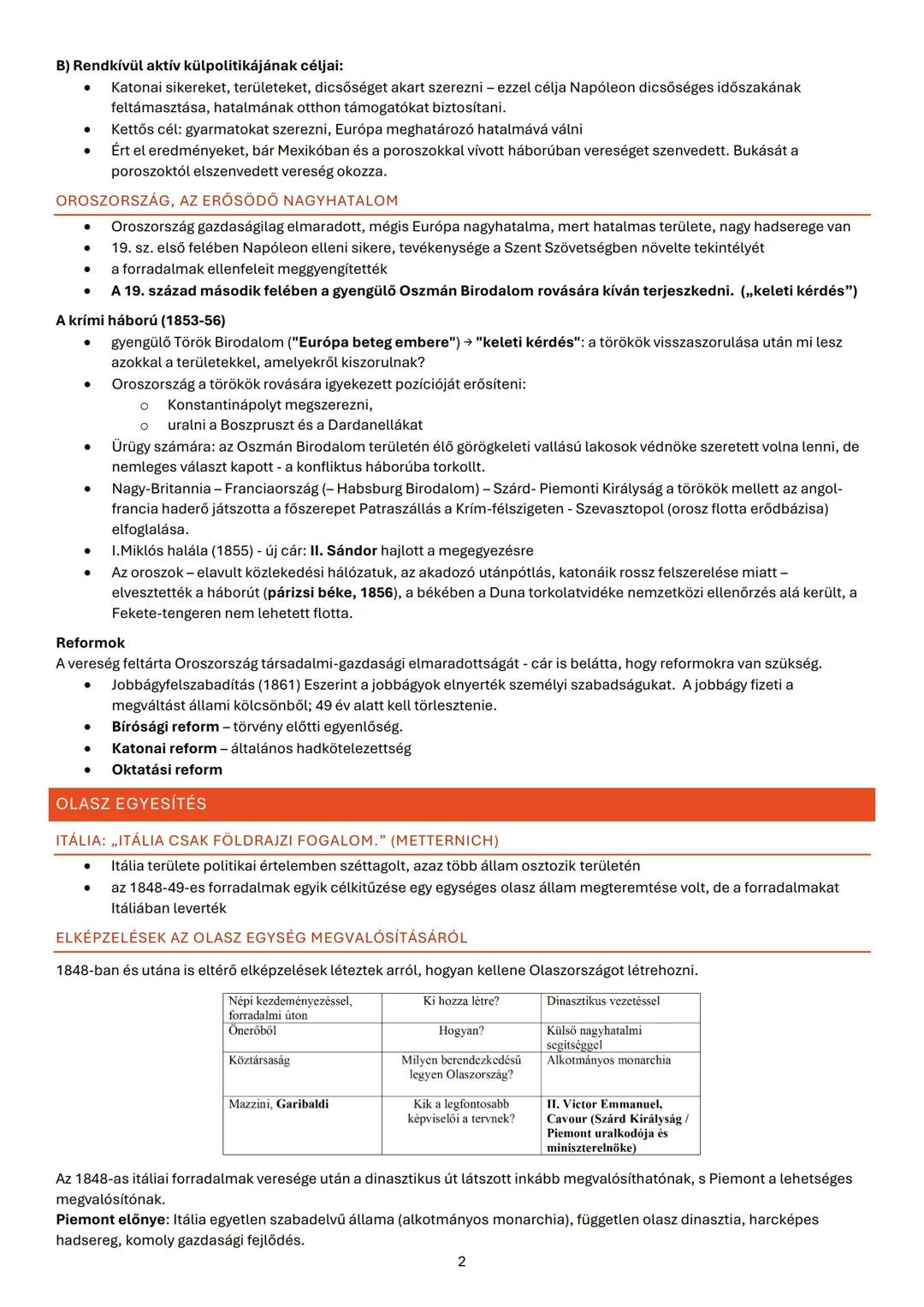 A NEMZETÁLLAMOK ÉS A BIRODALMI POLITIKA KORA
A NAGYHATALMAK A 19. SZÁZAD KÖZEPÉN
1. AZ 1848-AS FORRADALMAK MÉRLEGE
Ami nem sikerült:
- a nem