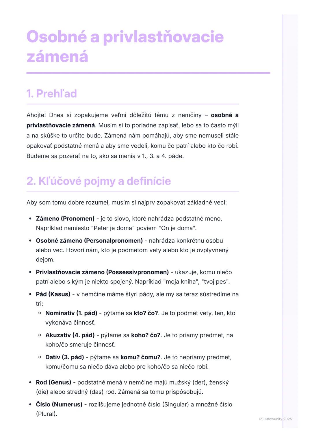 # Osobné a privlastňovacie
# zámená

## 1. Prehľad

Ahojte! Dnes si zopakujeme veľmi dôležitú tému z nemčiny - osobné a
privlastňovacie záme